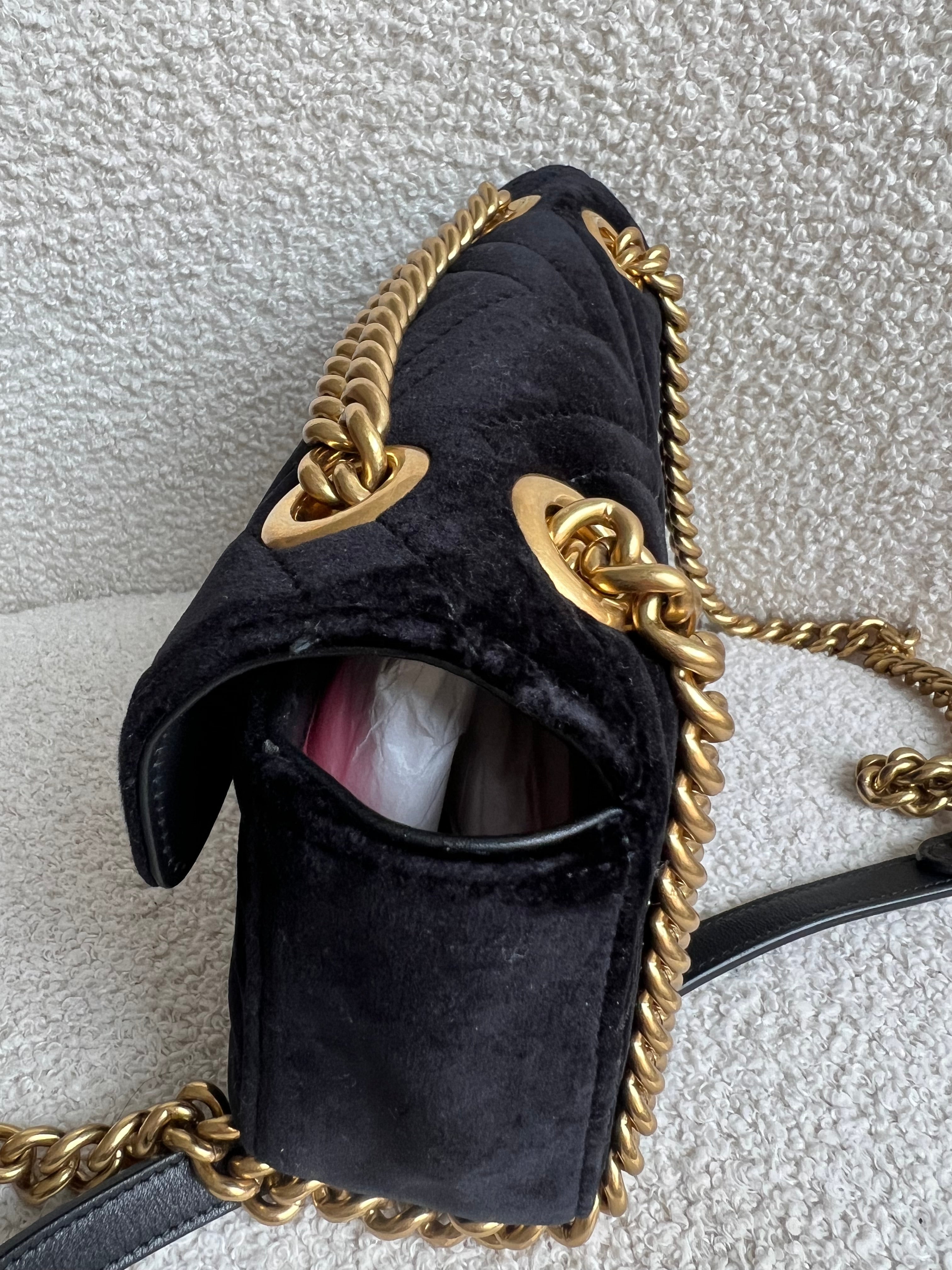 Gucci GG Black Velvet Marmont Mini Shoulder Bag (RRP £1395)