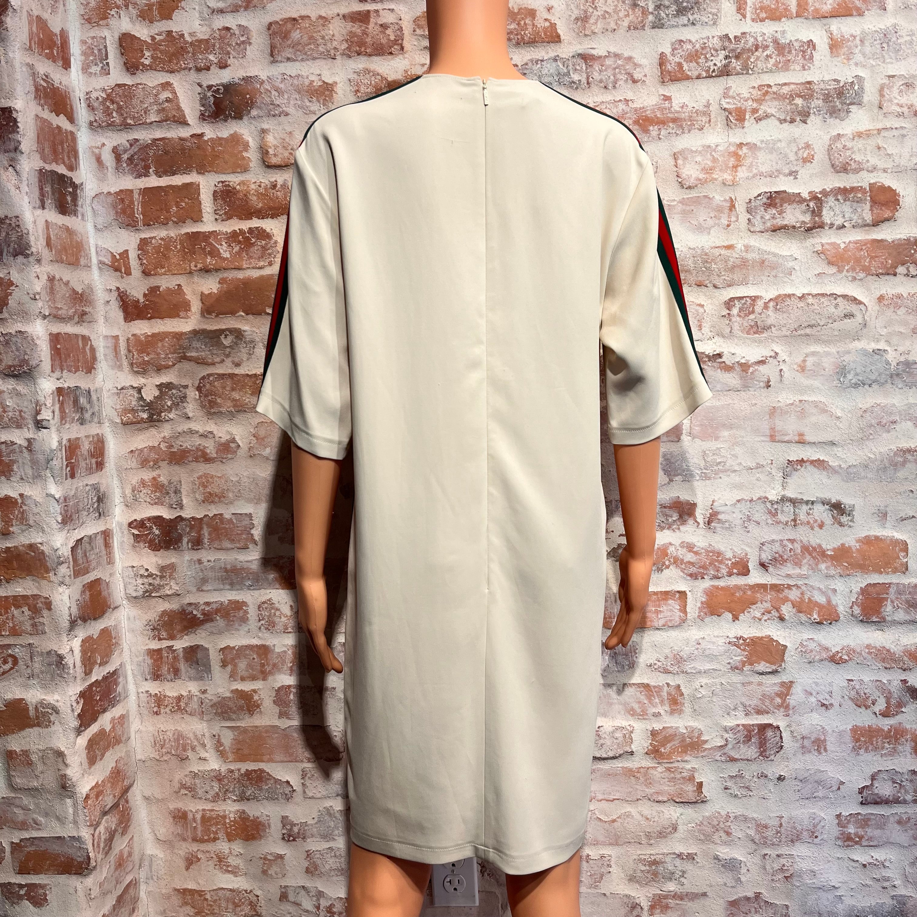 GUCCI Cream Web Stripe Viscose Knee-Length Dress SZ40(4US/S)