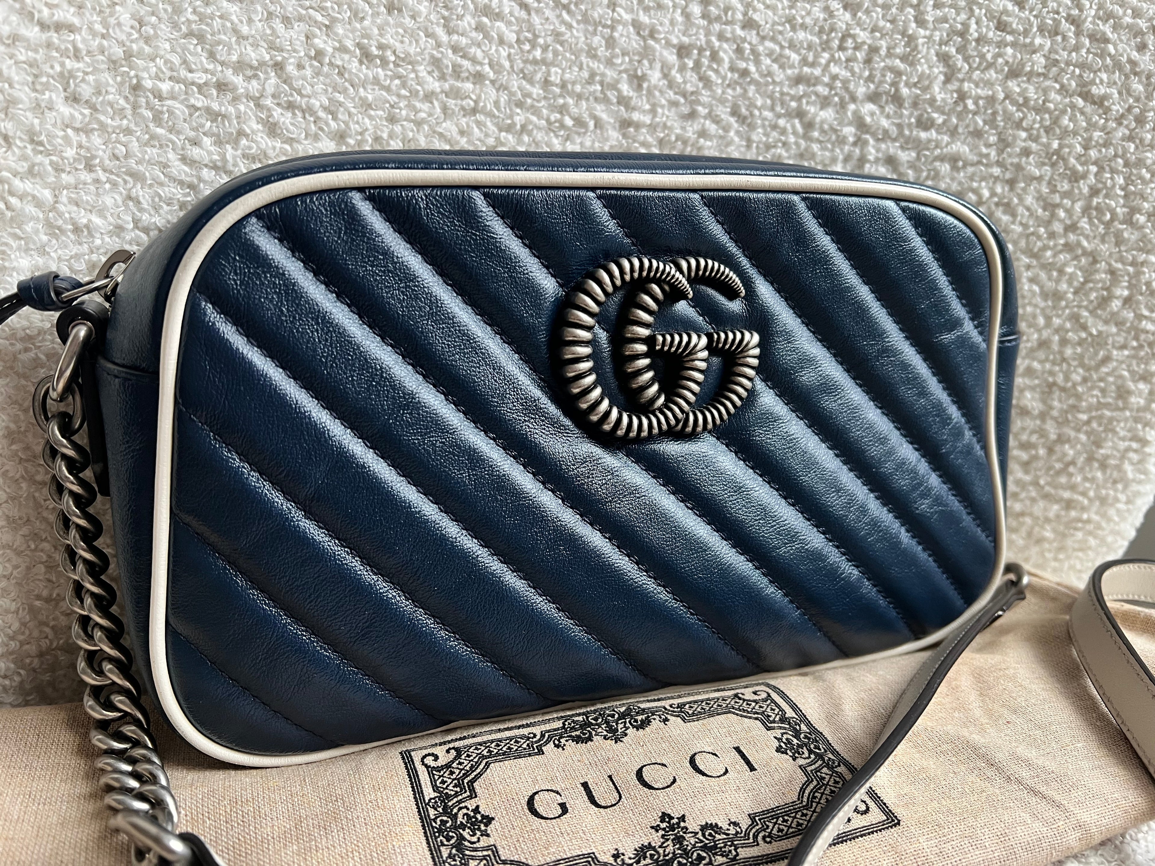Gucci Torchon GG Navy Marmont Small Shoulder Bag