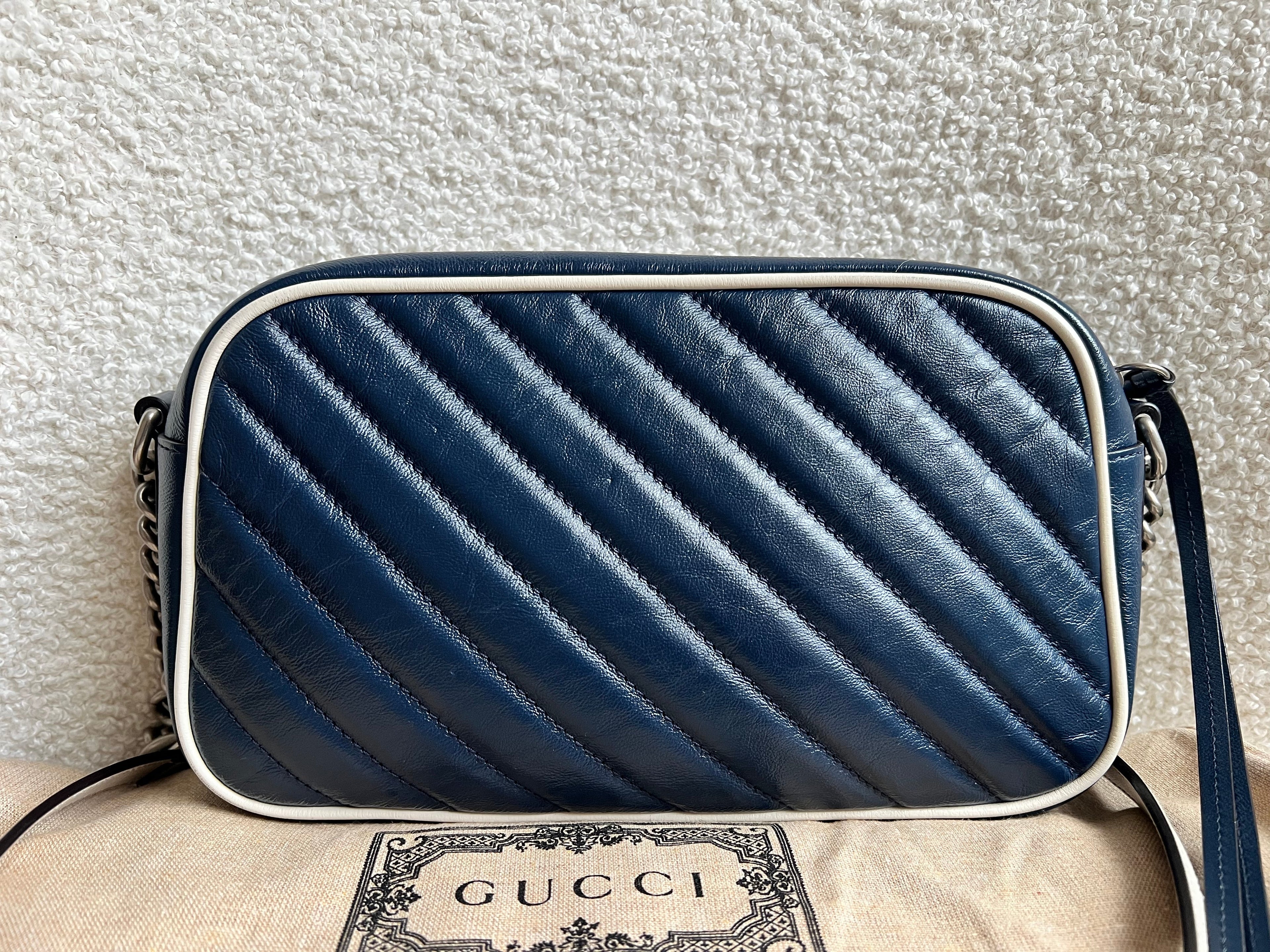 Gucci Torchon GG Navy Marmont Small Shoulder Bag