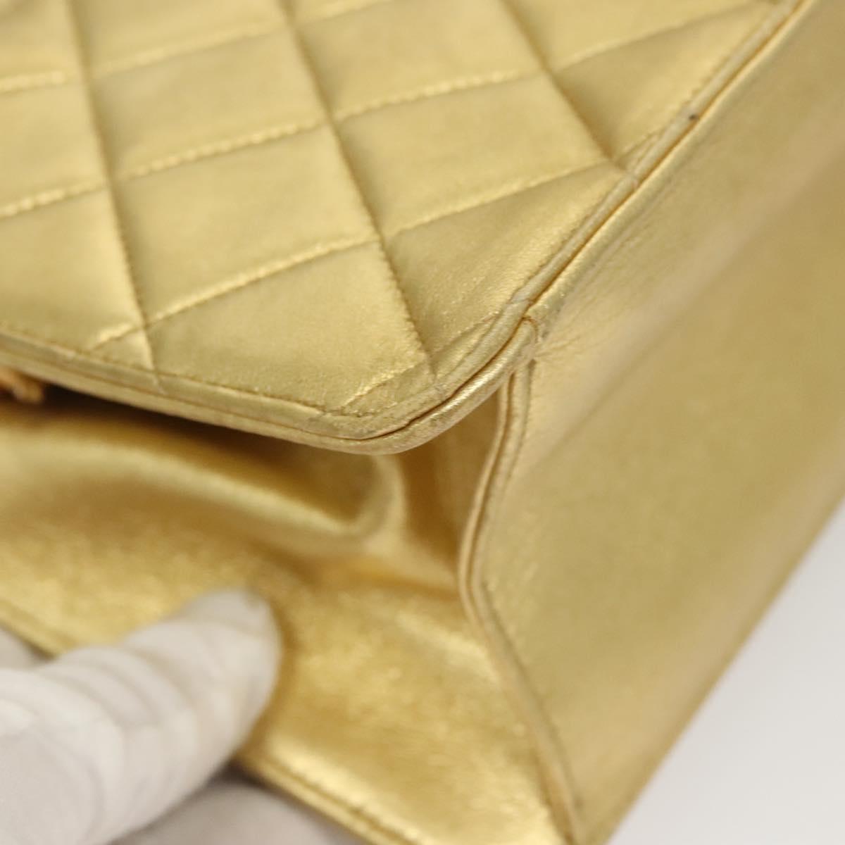 Chanel Matelassé Lambskin Leather Gold Leather Handbag (Pre-Owned)