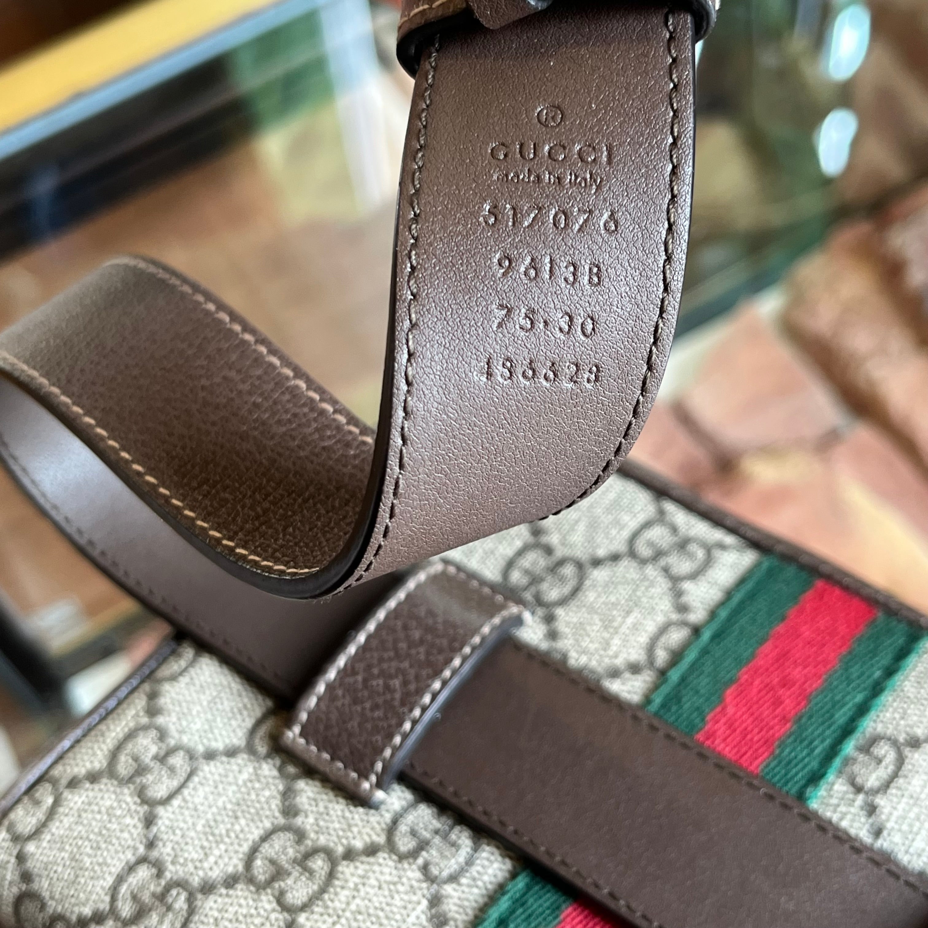GUCCI Ophidia Beige Ebony GG Supreme Monogram Canvas Belt Bag SZ75/30(2US)