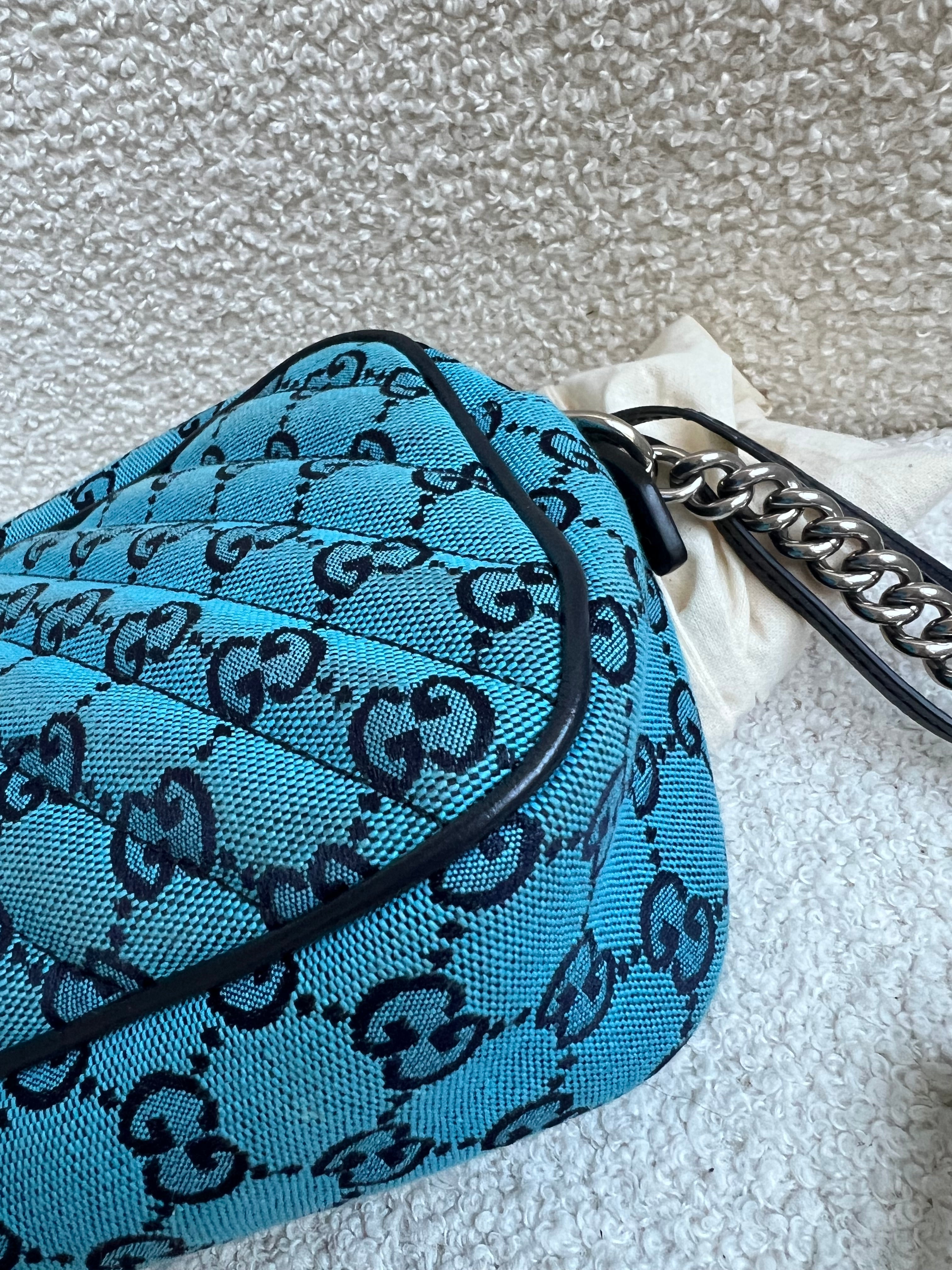 Gucci GG Marmont Blue Canvas Small Shoulder Bag (RRP £1050)