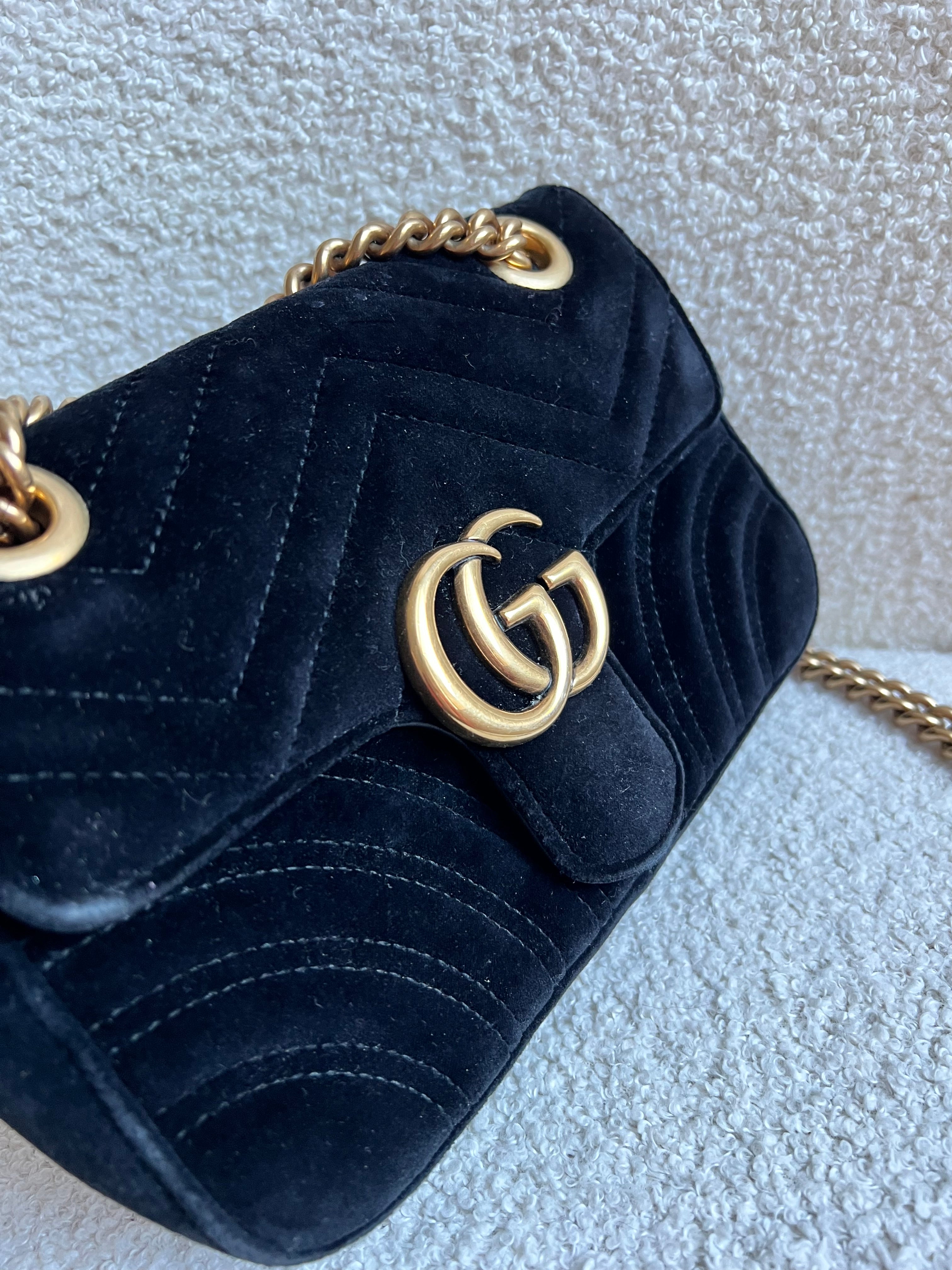 Gucci GG Black Velvet Marmont Mini Shoulder Bag (RRP £1395)