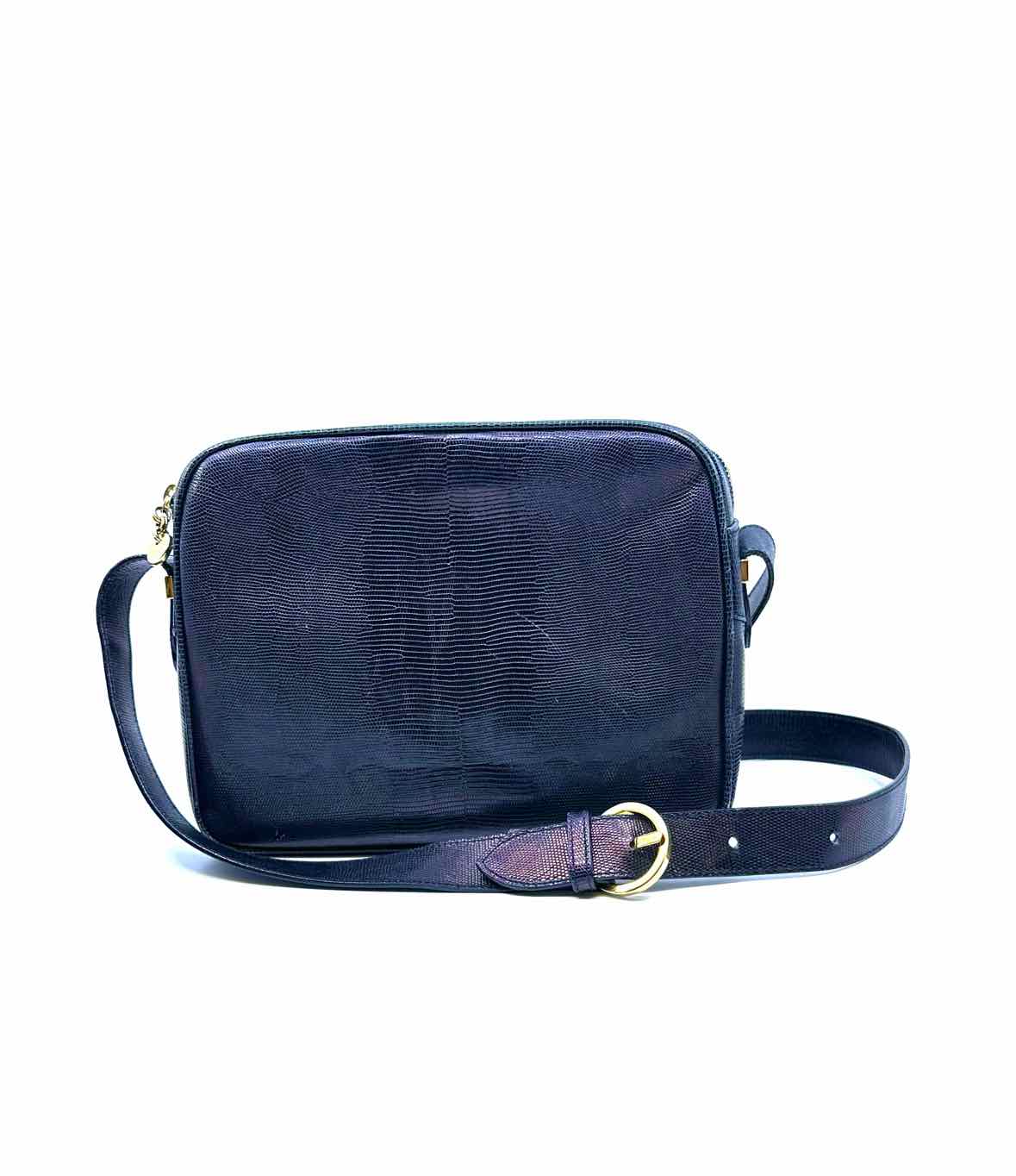 SALVATORE FERRAGAMO Navy Lizard Solid Handbag
