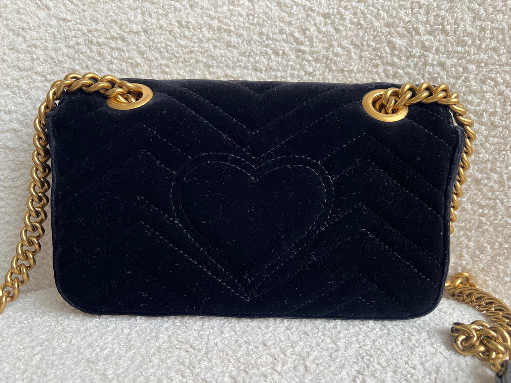 Gucci GG Black Velvet Marmont Mini Shoulder Bag (RRP £1395)