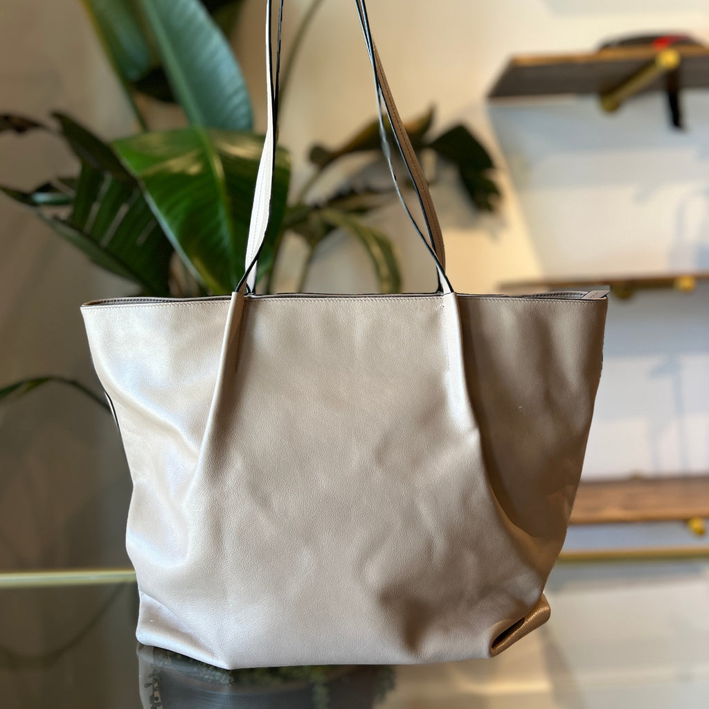 PRADA Argilla Glacé Calf Leather Beige Tote Bag