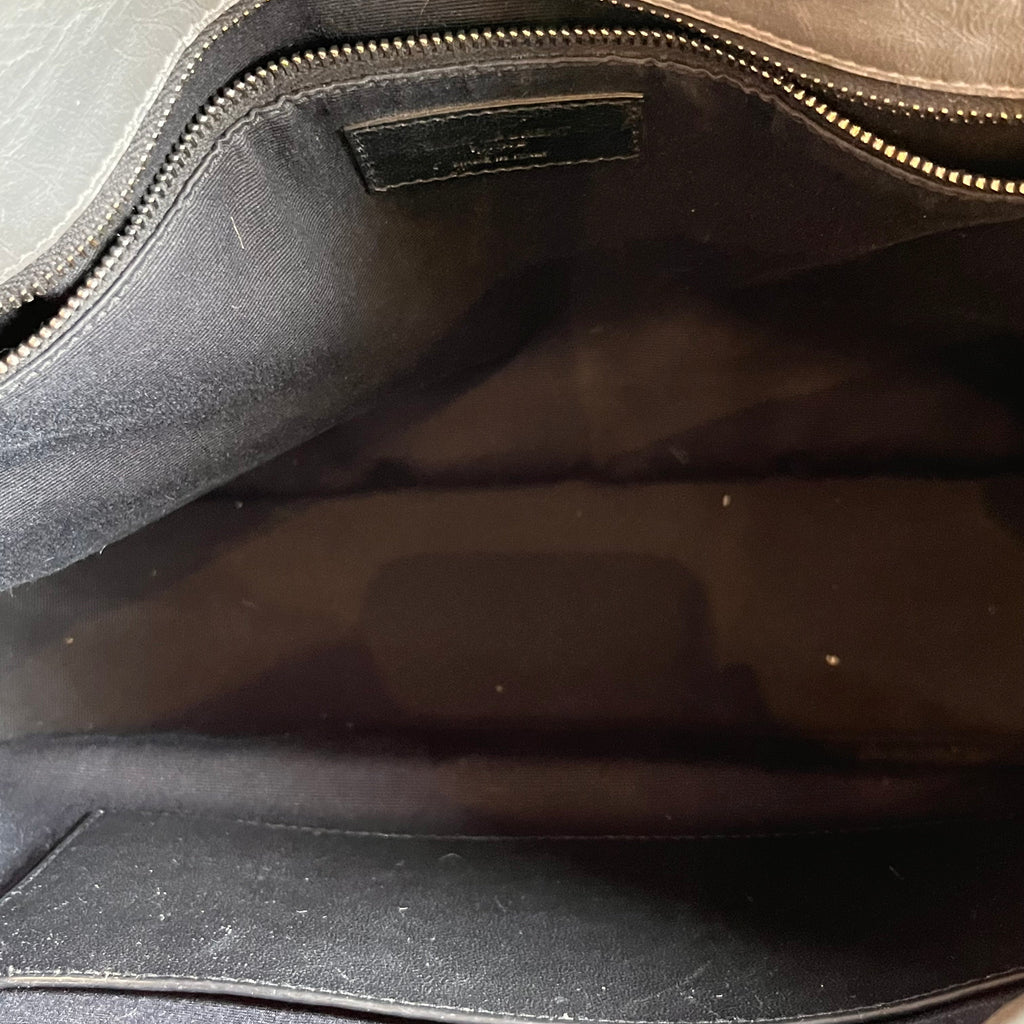 SAINT LAURENT Medium Niki Grey Quilted Crinkled Leather Shoulder Bag