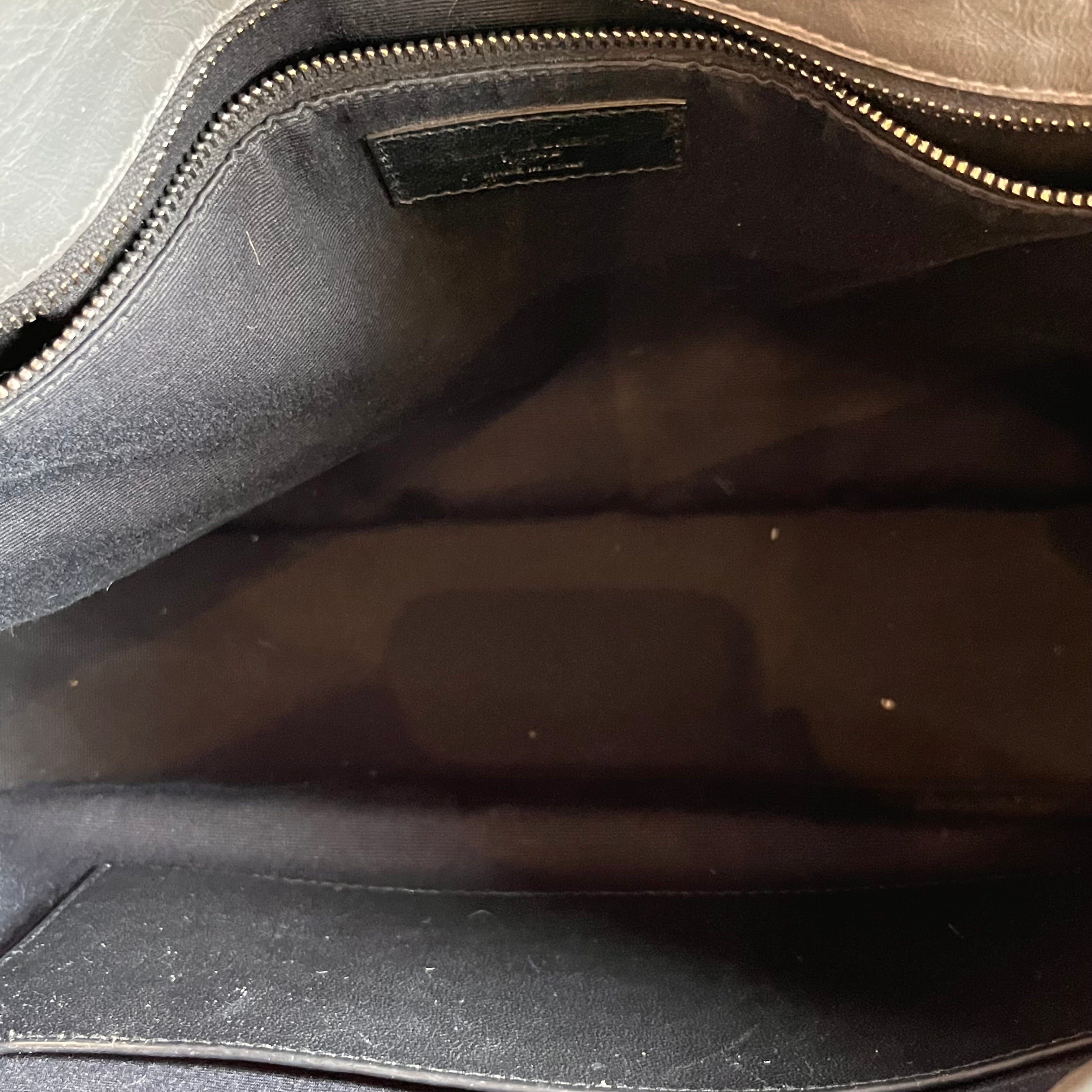 SAINT LAURENT Medium Niki Grey Quilted Crinkled Leather Shoulder Bag