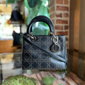 DIOR Lady Dior Black Studded Lambskin Leather Tote Bag