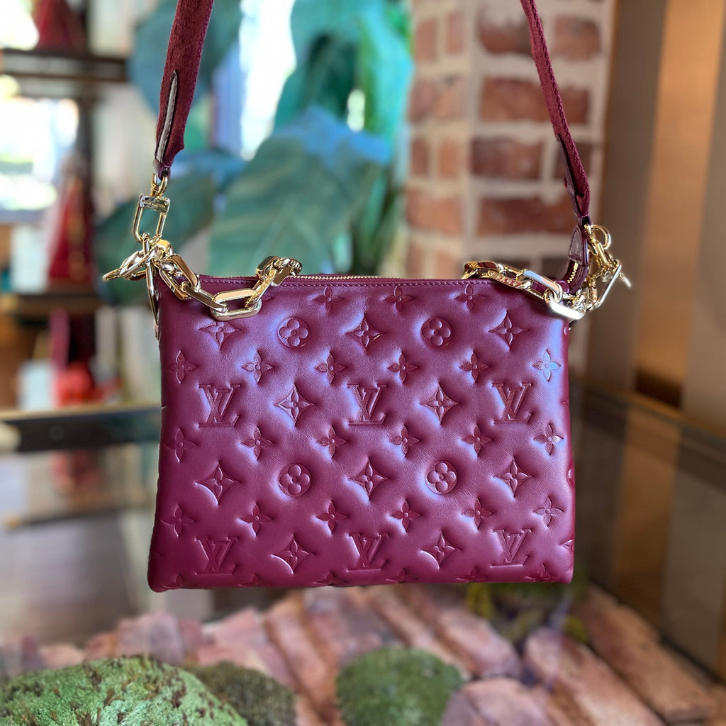 LOUIS VUITTON Coussin PM Wine Lambskin Embossed Monogram Shoulder Bag