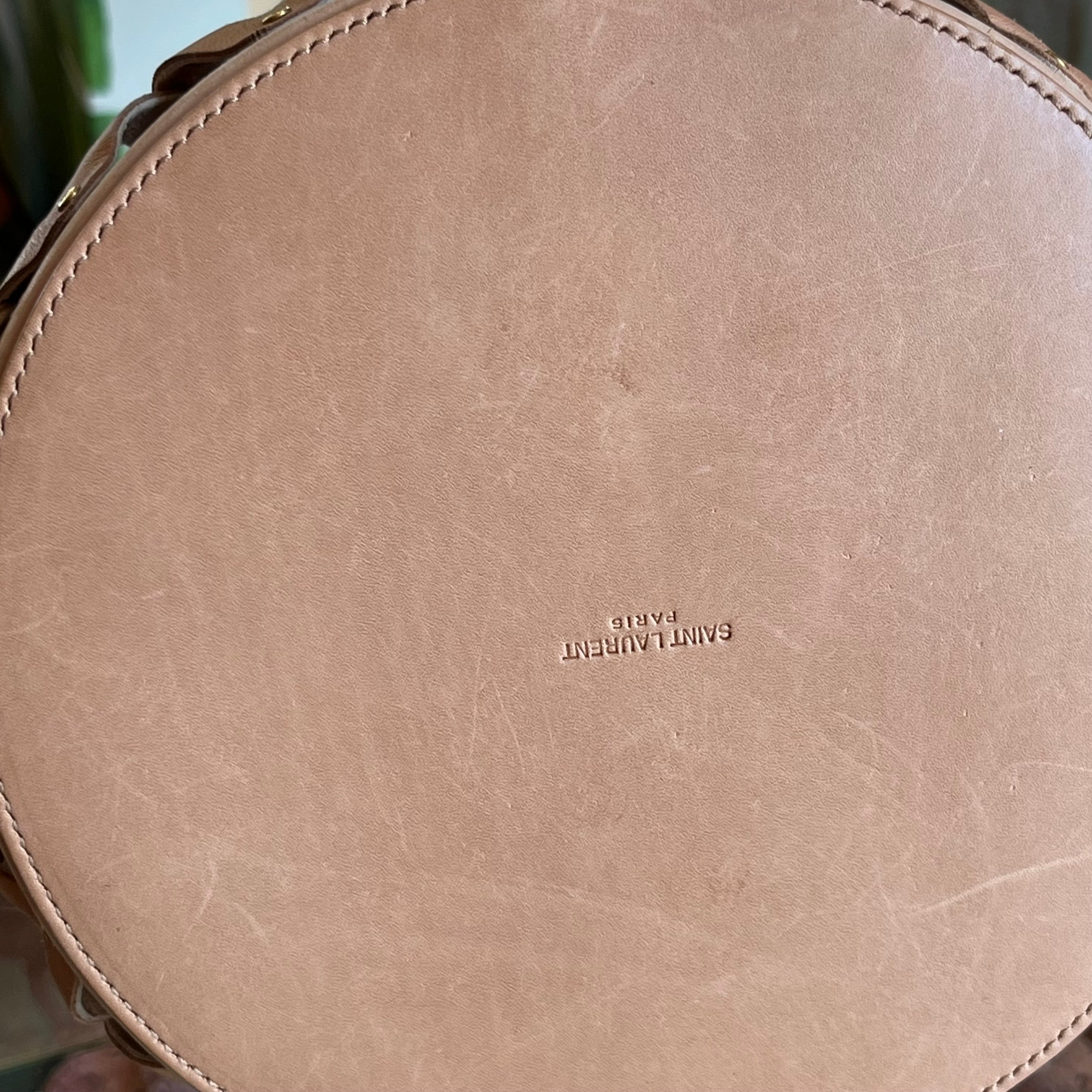 SAINT LAURENT Studded Seau Coeur Vegetable Tanned Calfskin Vintage Brown Bucket Bag