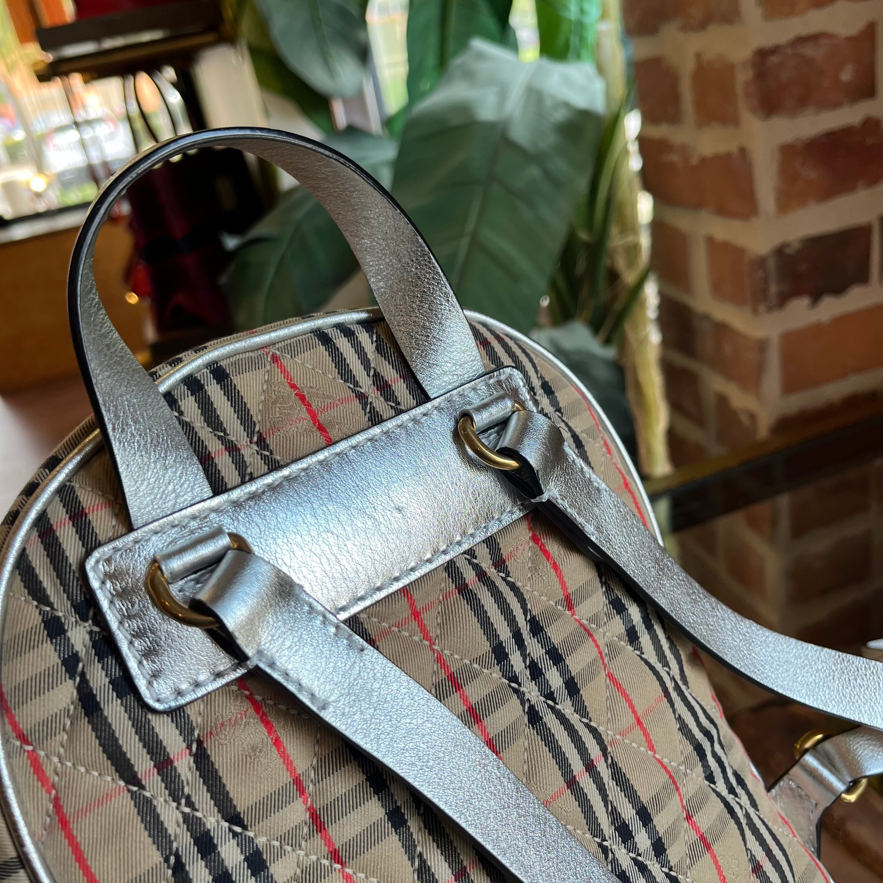 BURBERRY 1983 Knight Check Link Silver Smooth Calfskin Backpack