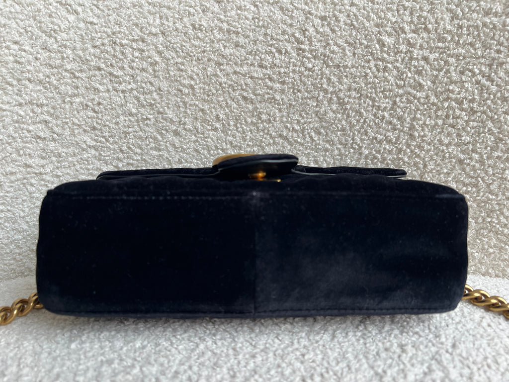 Gucci GG Black Velvet Marmont Mini Shoulder Bag (RRP £1395)