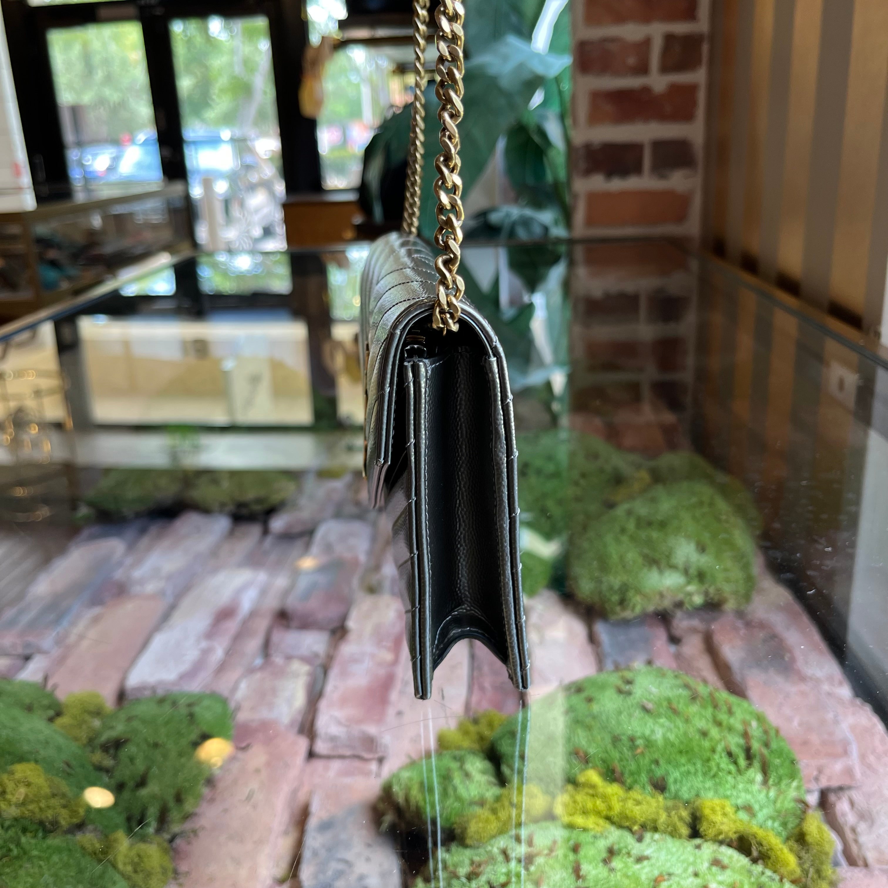 SAINT LAURENT Cassandre Wallet on Chain Pewter Matelassé Monogram Leather Bag