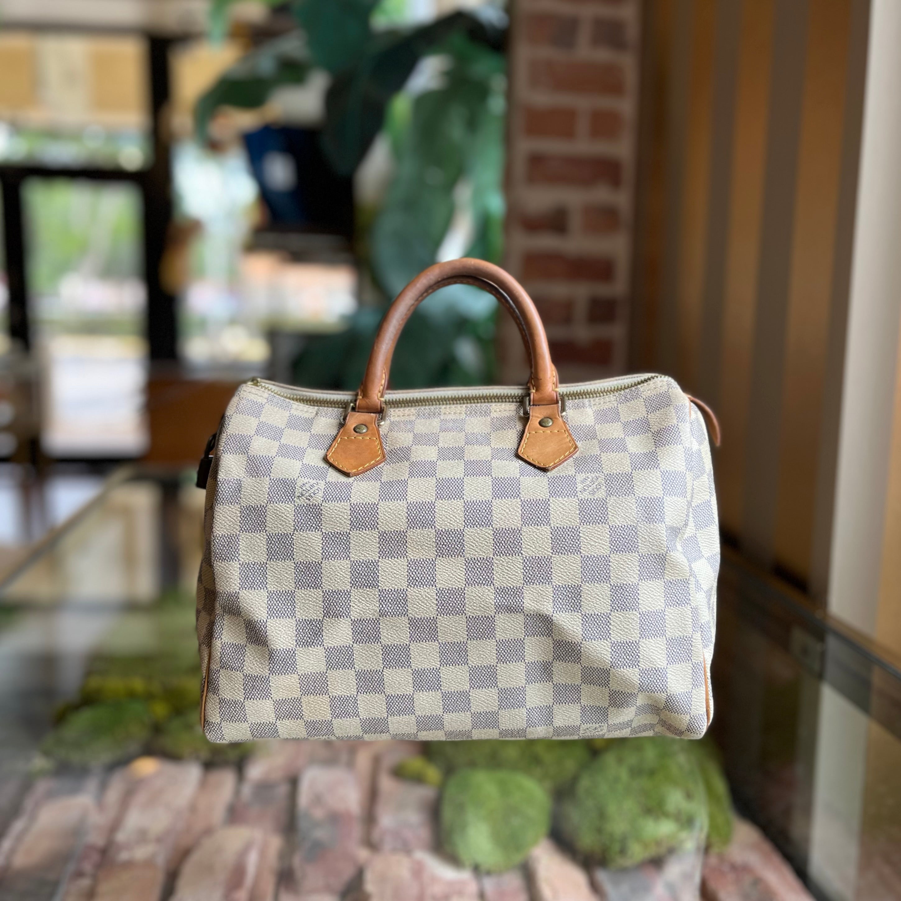 LOUIS VUITTON Speedy 30 Damier Azur Canvas Satchel