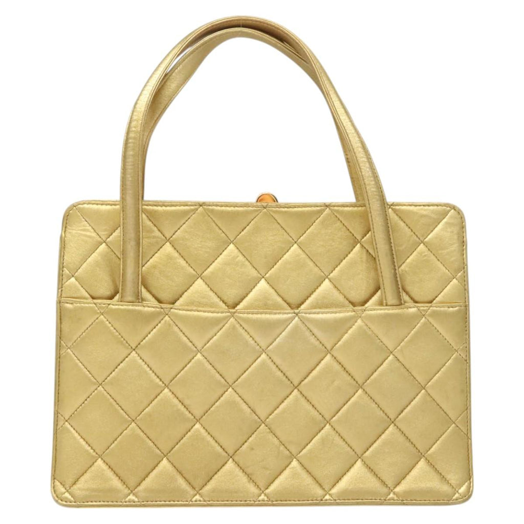 Chanel Matelassé Lambskin Leather Gold Leather Handbag (Pre-Owned)