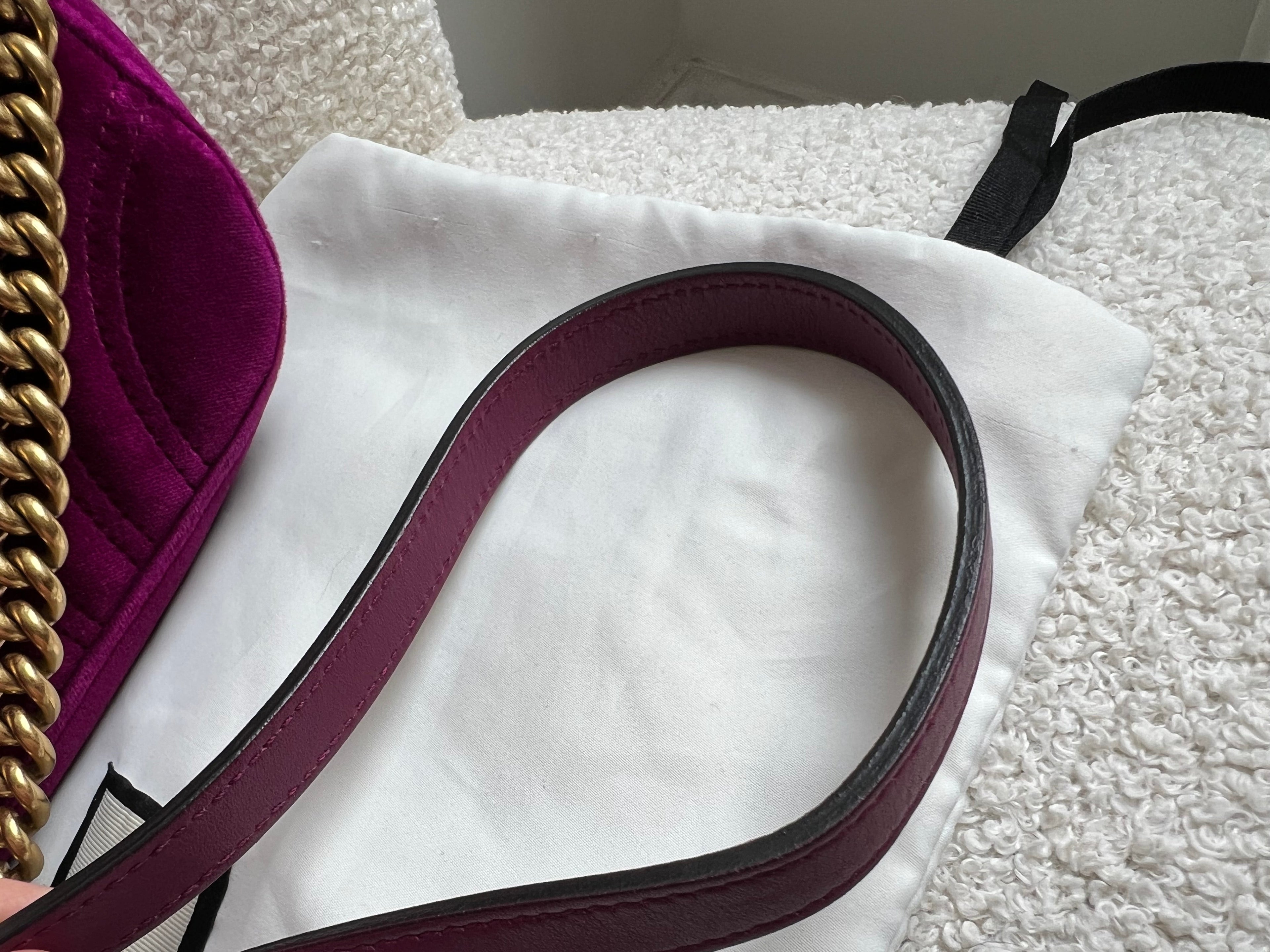 Gucci GG Fuchsia Velvet Marmont Small Shoulder Bag (RRP £1490)