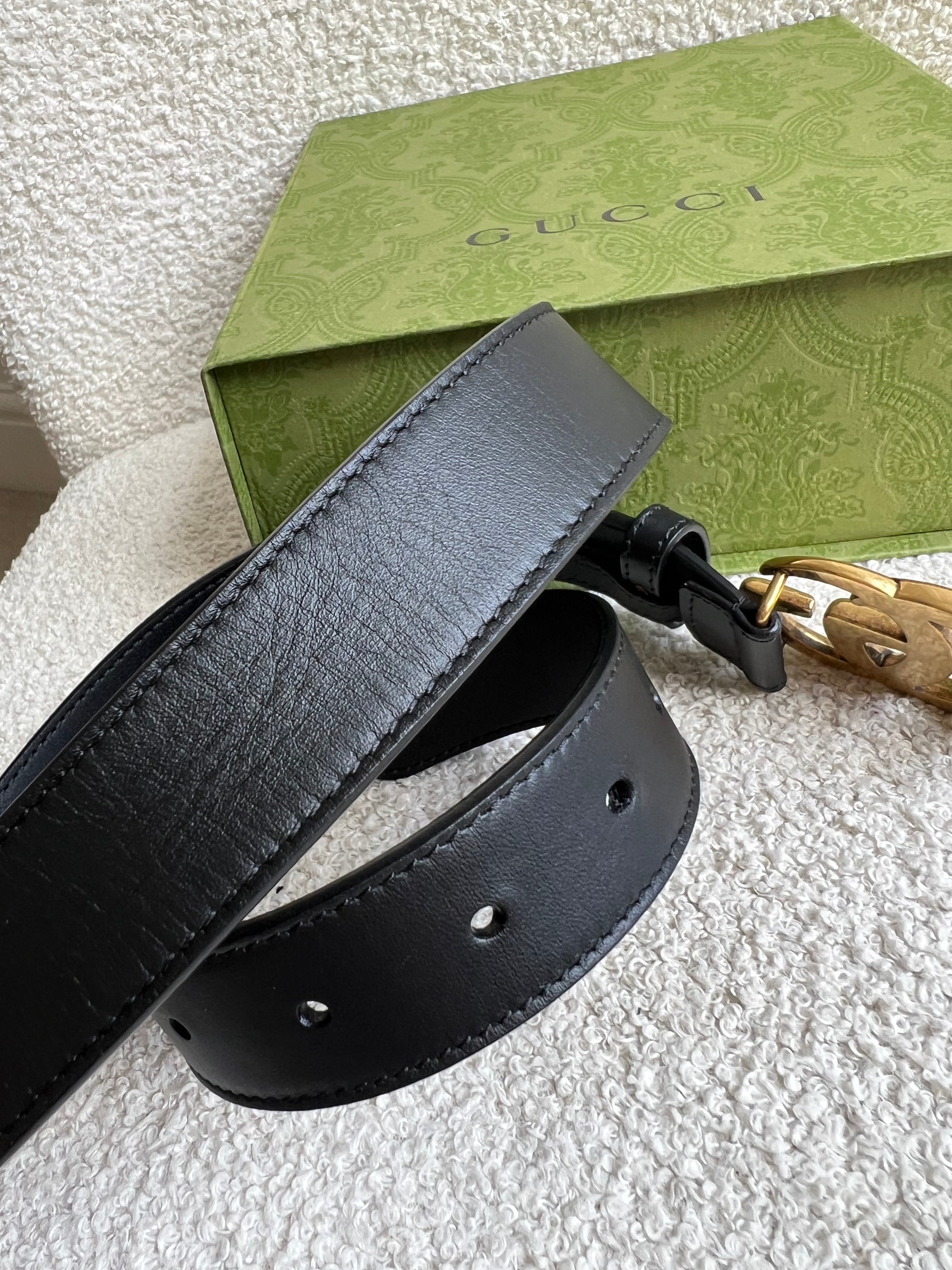 Gucci GG Marmont Black Leather Belt with Gold Buckle (RRP £395)