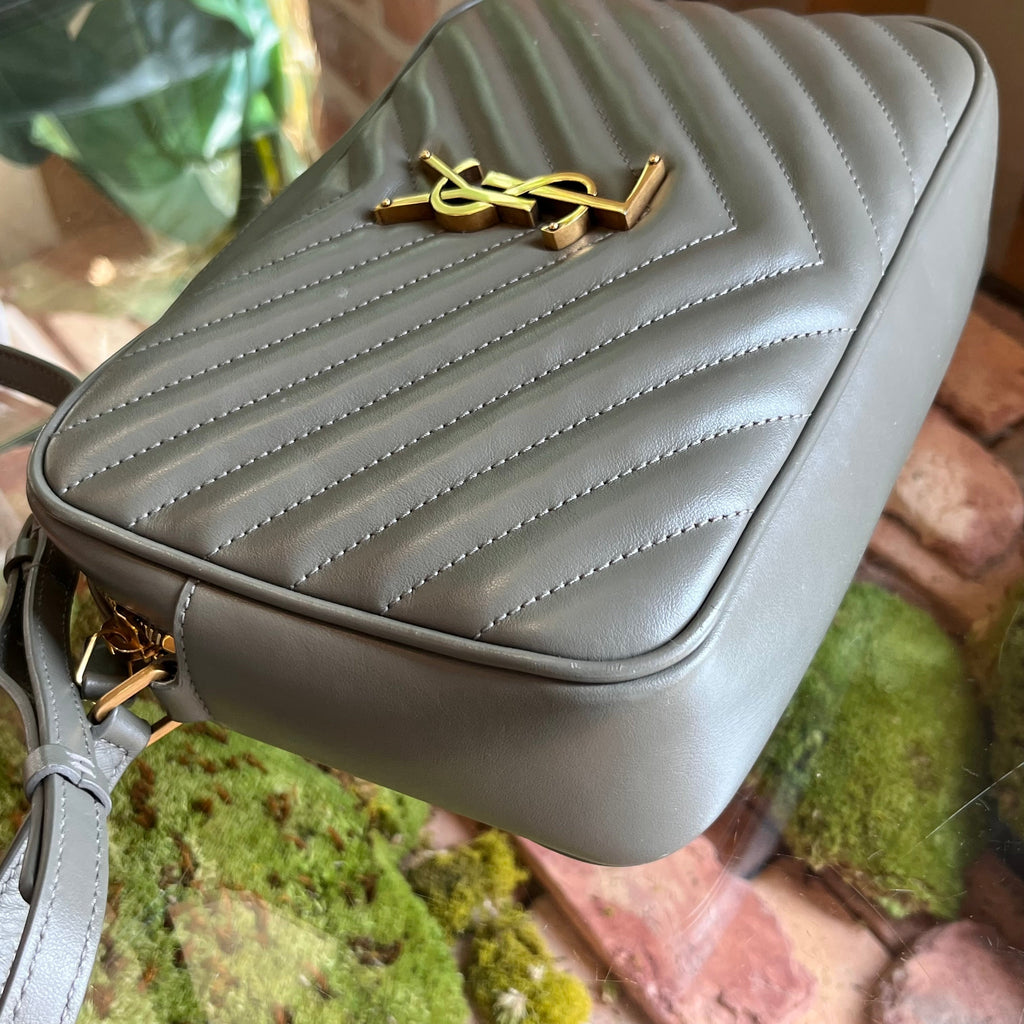 SAINT LAURENT Lou Camera Gray Chevron Quilted Crossbody Bag