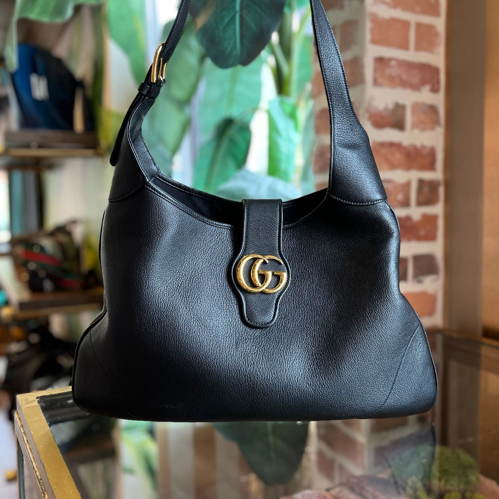 GUCCI Aphrodite Black Leather Hobo Bag