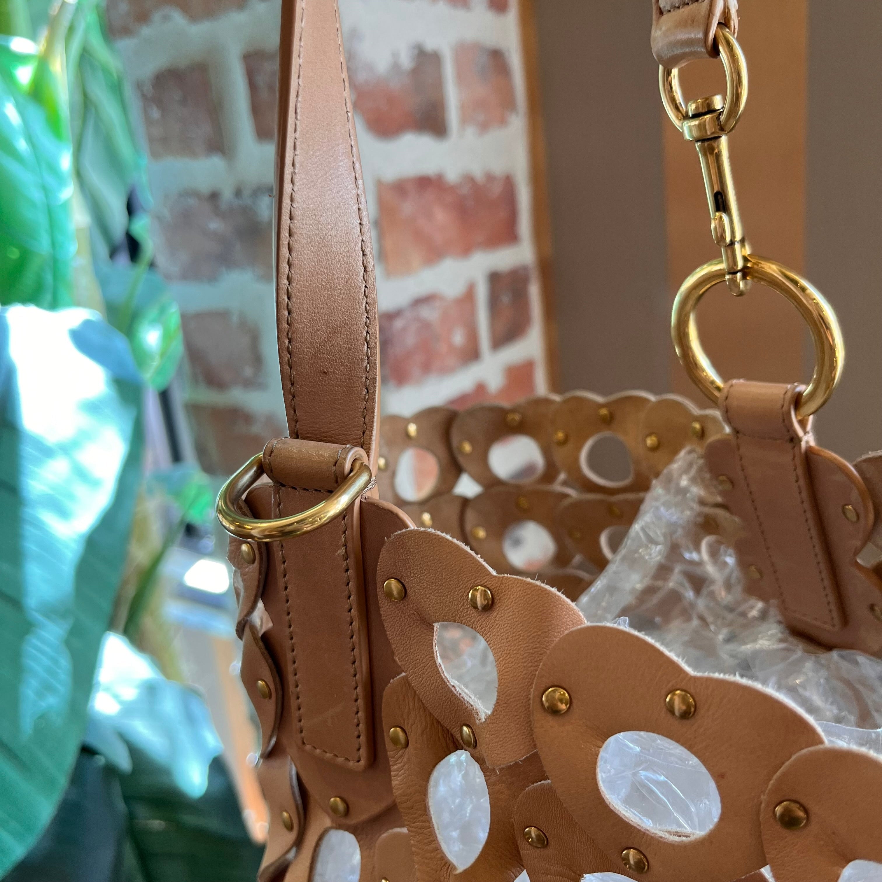 SAINT LAURENT Studded Seau Coeur Vegetable Tanned Calfskin Vintage Brown Bucket Bag