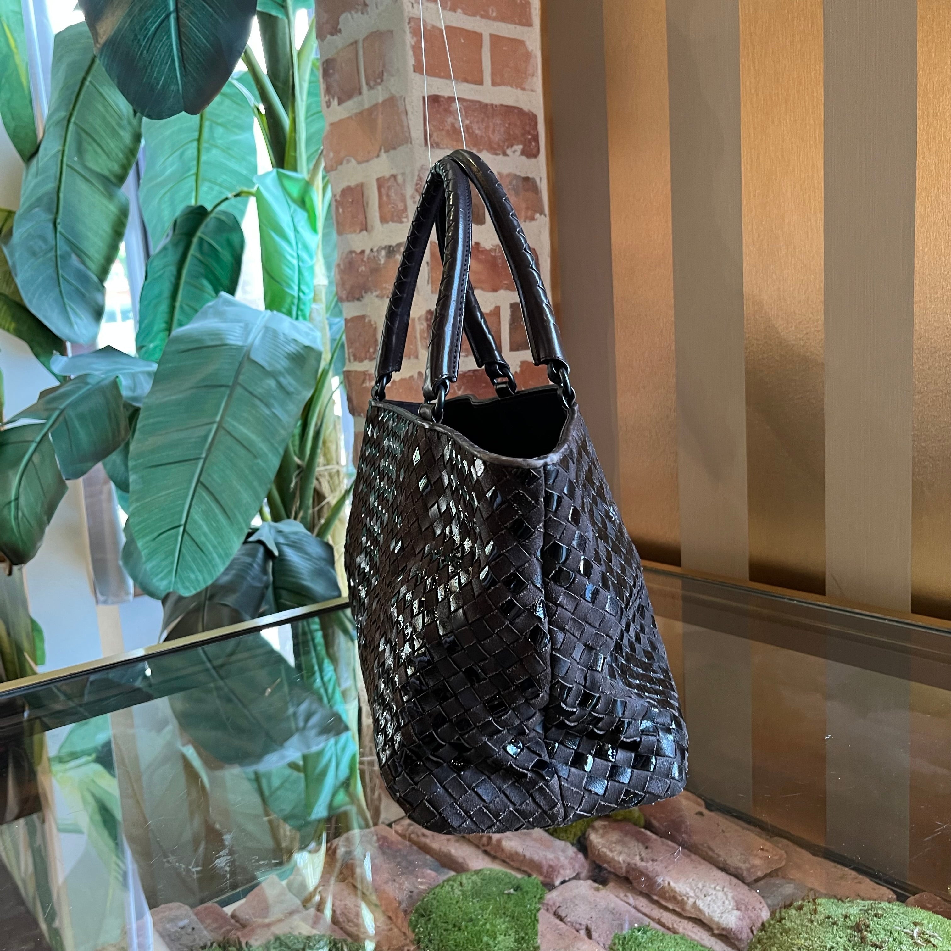 BOTTEGA VENETA Brown Mixed Leather Intrecciato Tote Bag