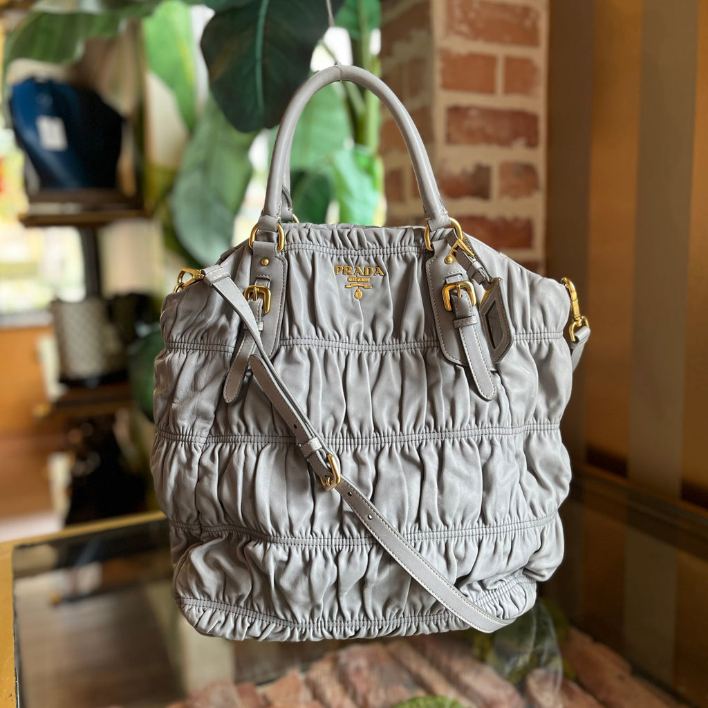 PRADA Gray Nappa Gaufre 2-Way Leather Tote Bag