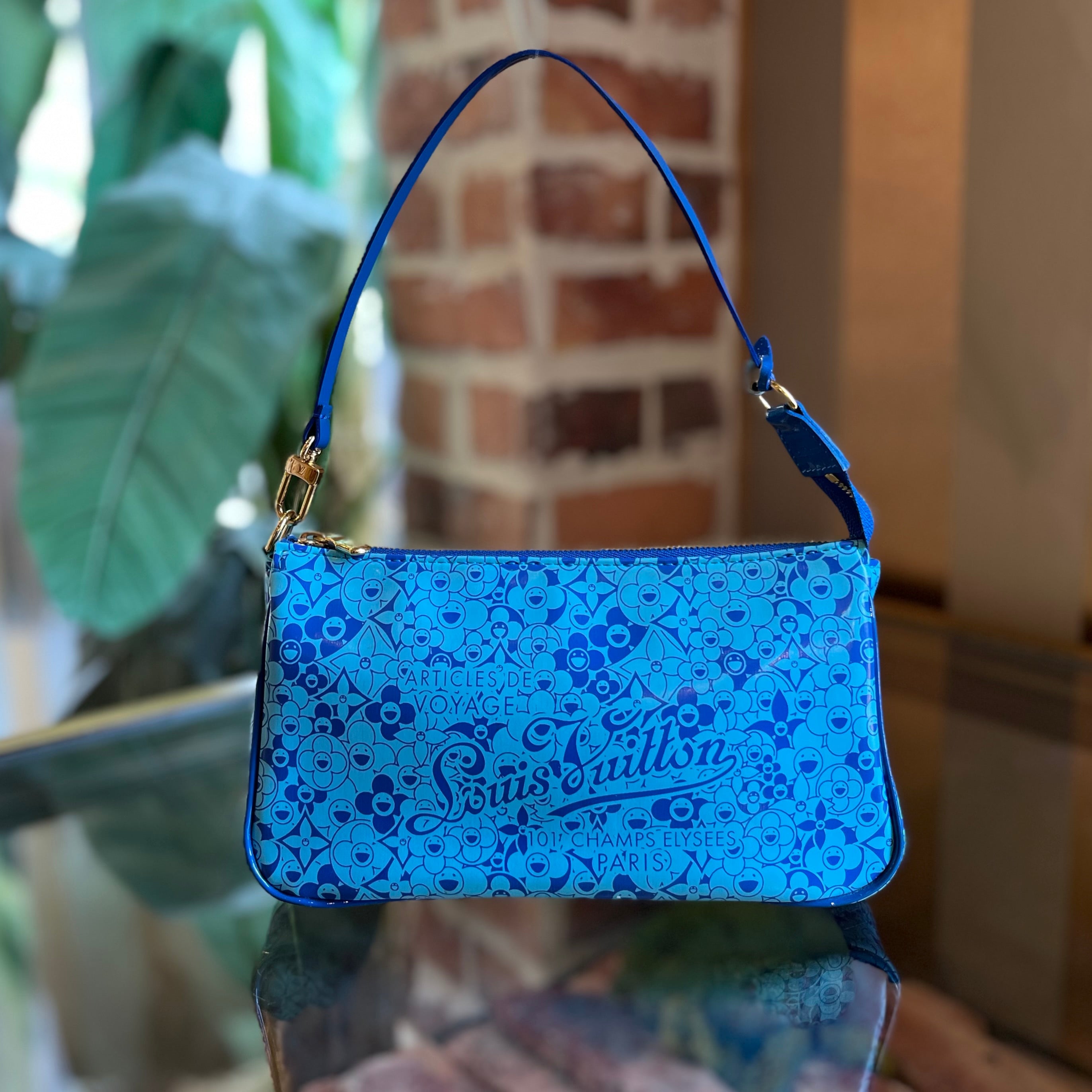 LOUIS VUITTON Pochette Accessories Limited Edition Blue Leather Cosmic Blossom Shoulder Bag