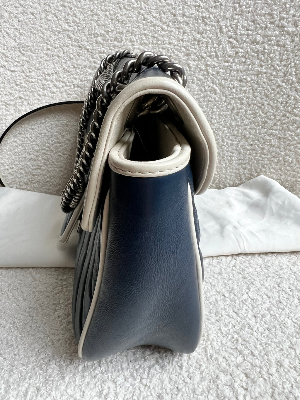 Gucci GG Navy and White Torchon Marmont Small Shoulder Bag