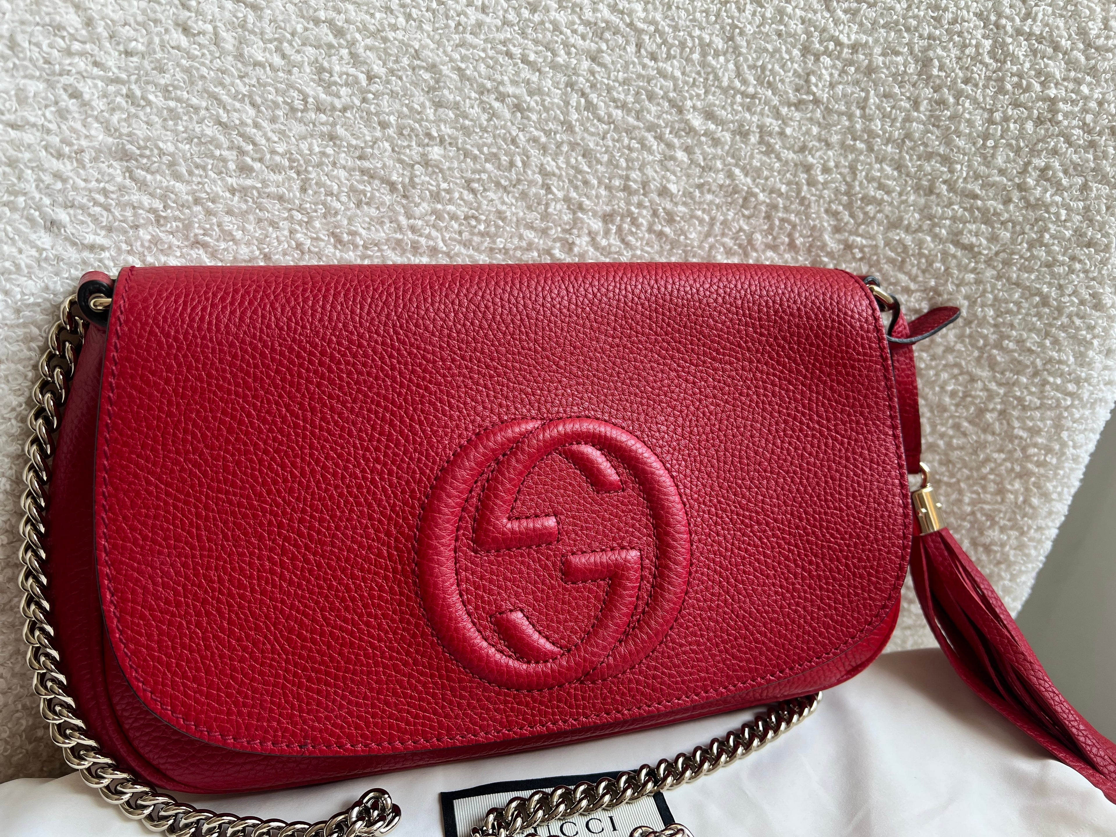 Gucci Red Soho Chain Crossbody Flap Bag