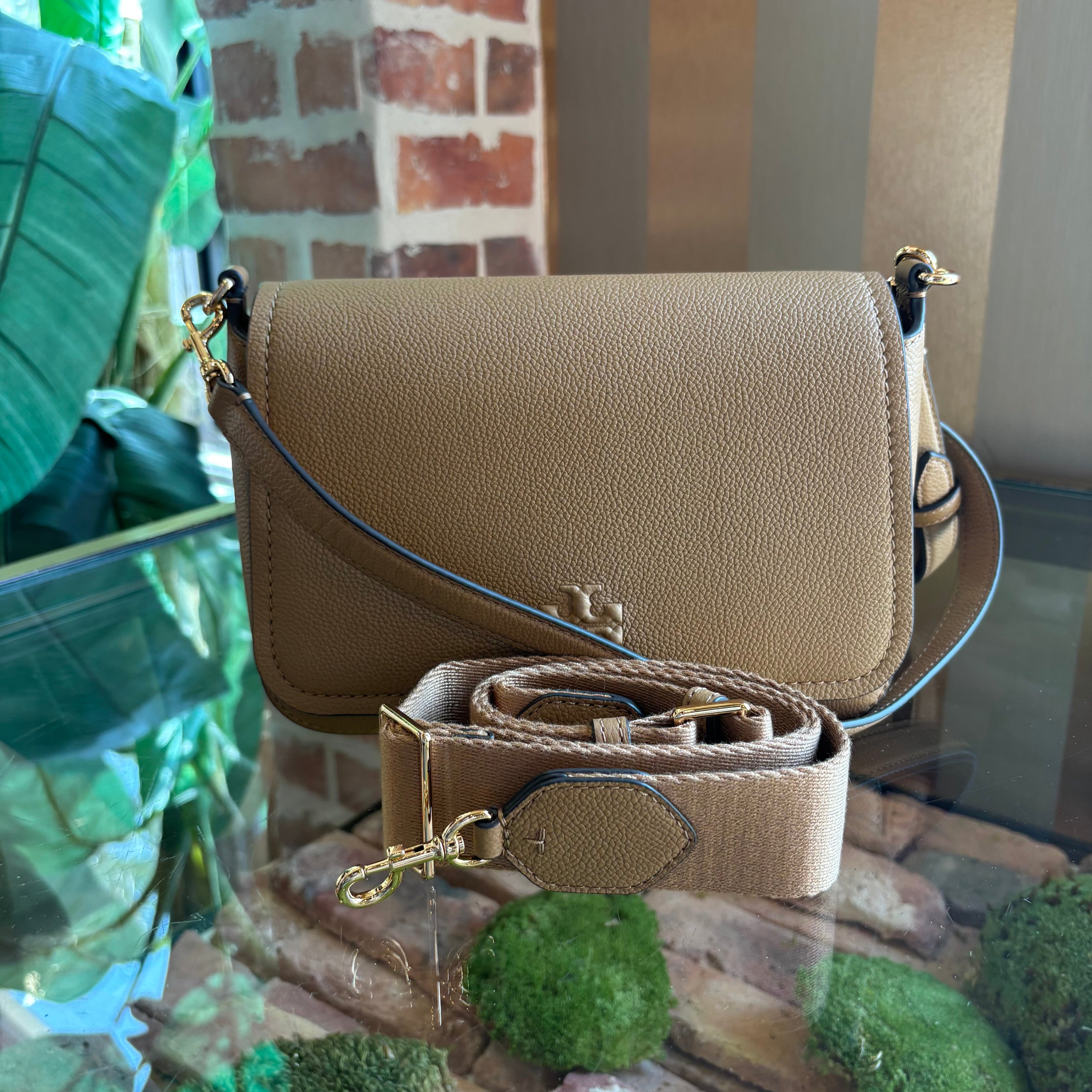 TORY BURCH Brown Thea Leather Flap Crossbody