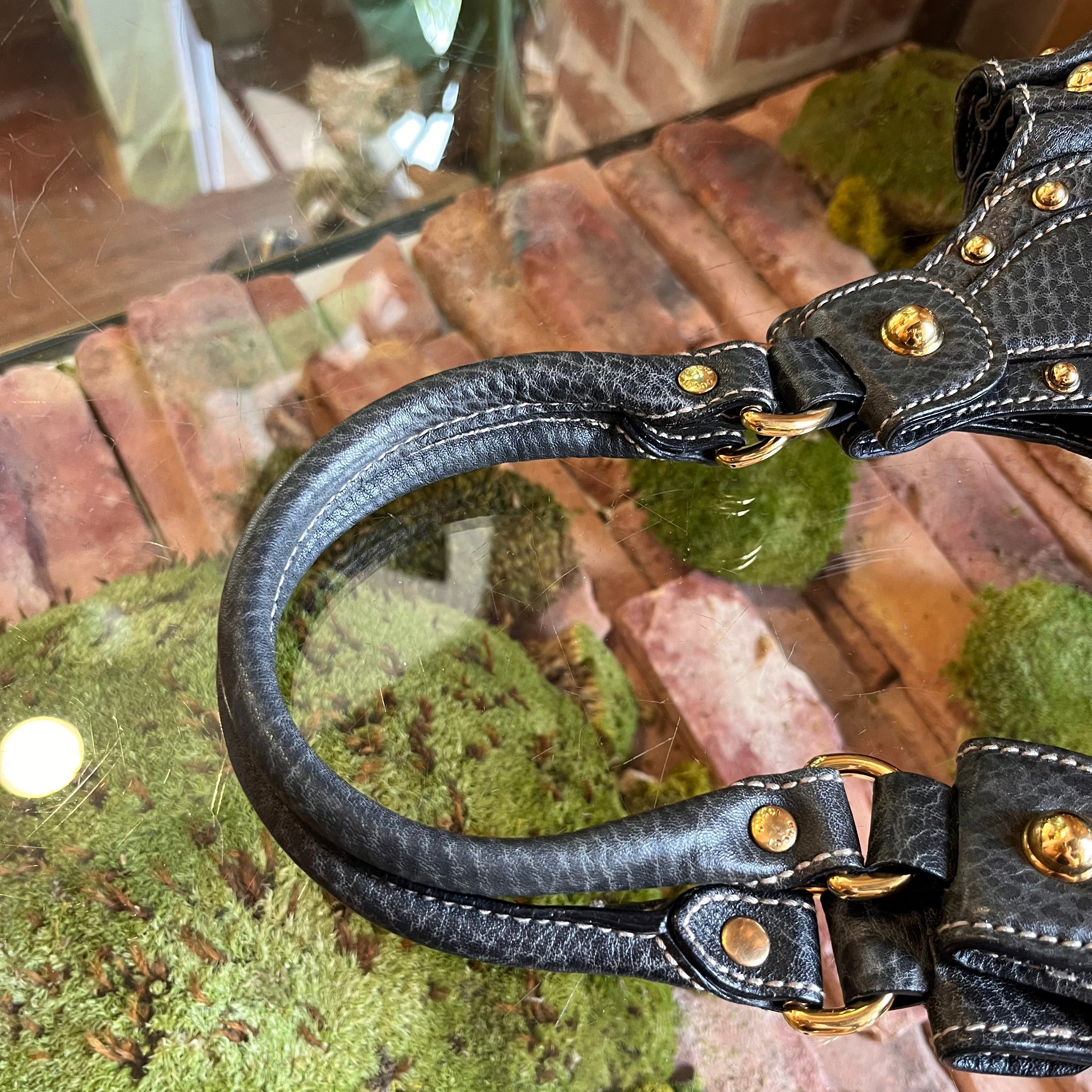 GUCCI Studded Pelham Black Leather Shoulder Bag
