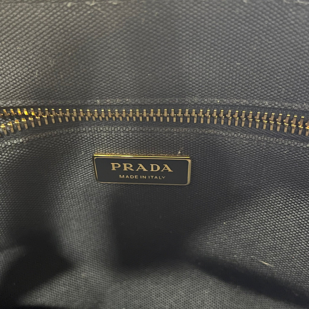 PRADA Jardinière Large Navy Blue Cotton Canvas Tote