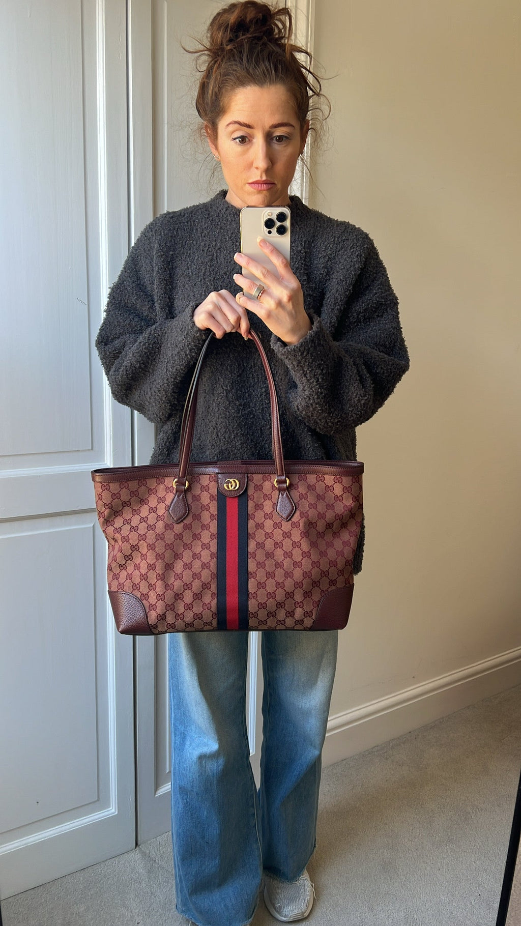 Gucci Burgundy Ophidia GG Supreme Medium Tote