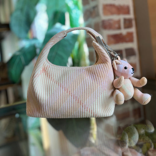 BURBERRY Mini Peg Sherbert Knitted Check Canvas Bag