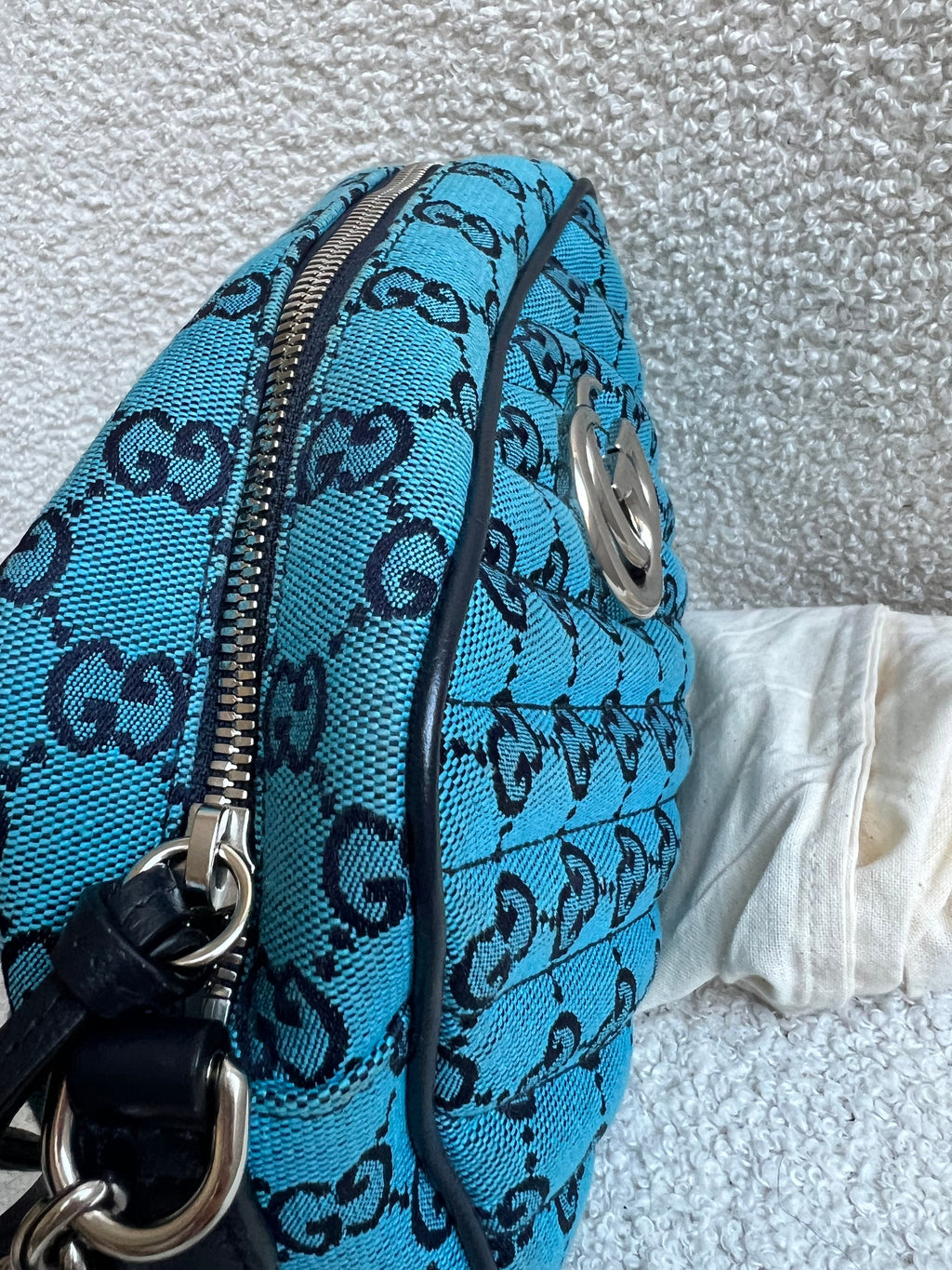 Gucci GG Marmont Blue Canvas Small Shoulder Bag (RRP £1050)