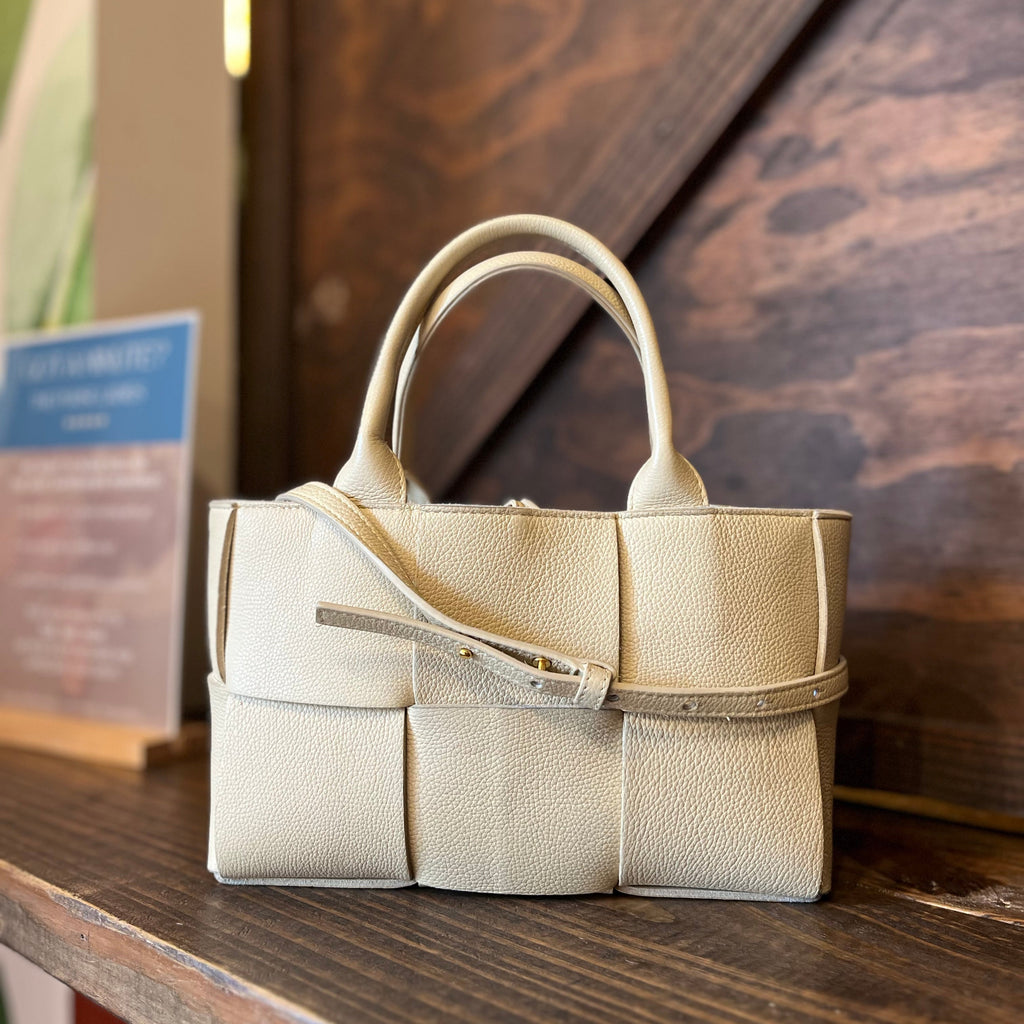 BOTTEGA VENETA Mini Arco Beige Grained Calfskin Tote Bag