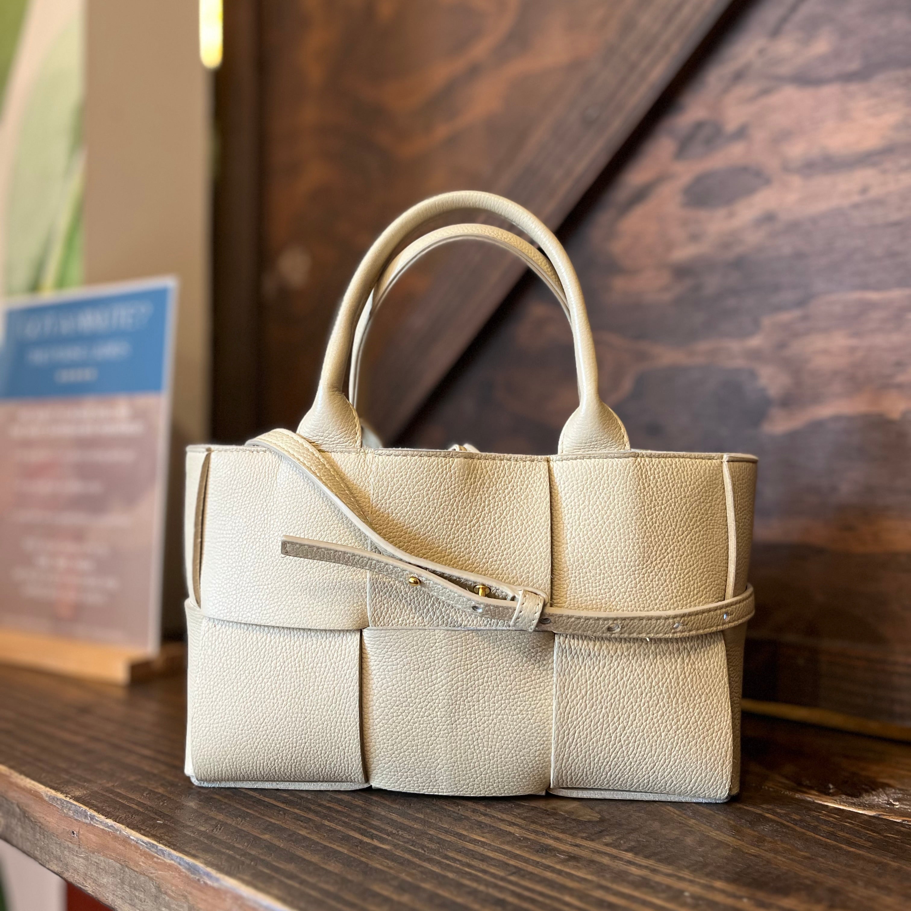 BOTTEGA VENETA Mini Arco Beige Grained Calfskin Tote Bag