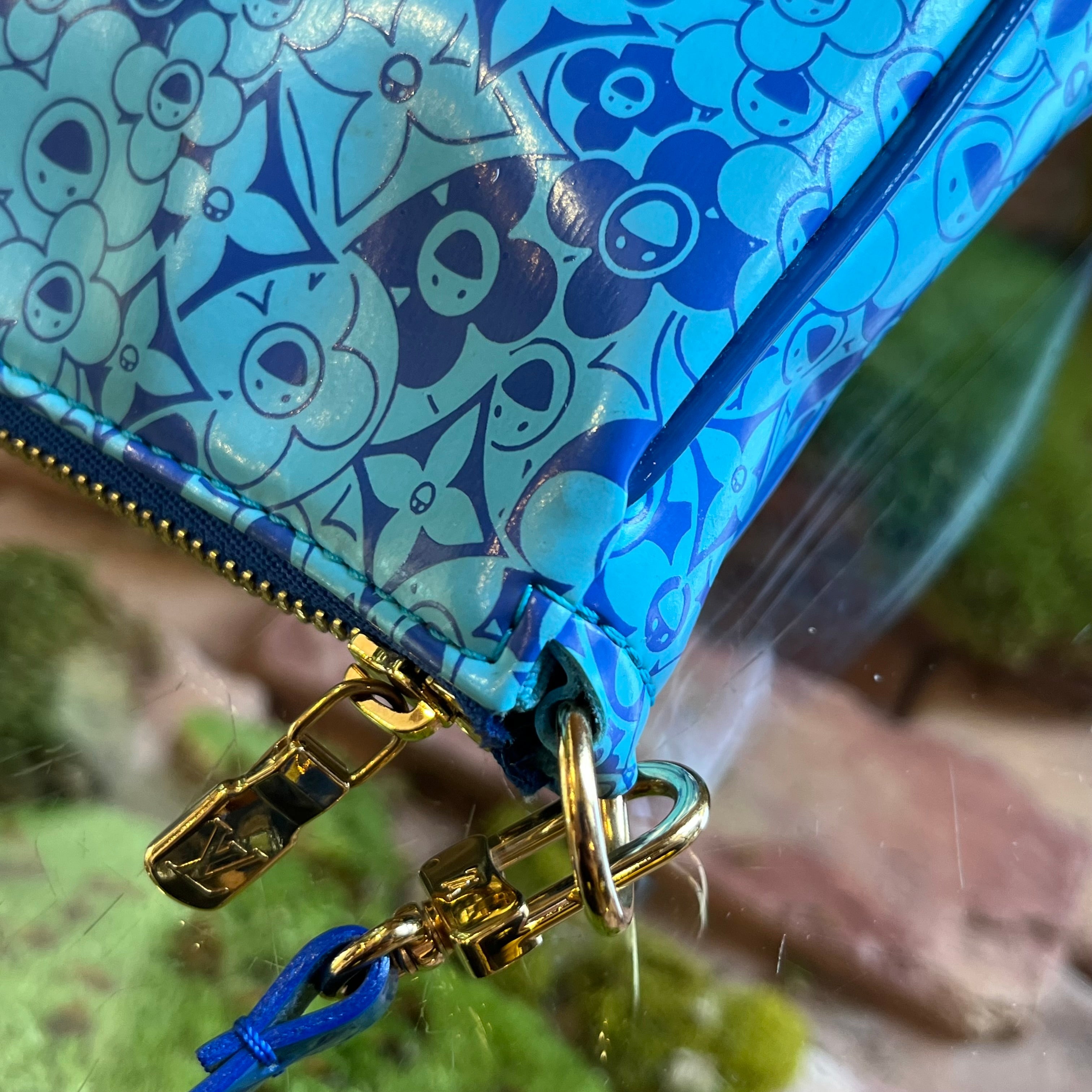 LOUIS VUITTON Pochette Accessories Limited Edition Blue Leather Cosmic Blossom Shoulder Bag