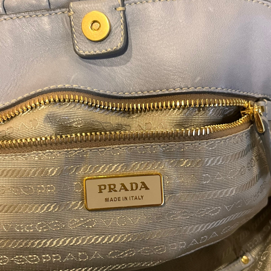 PRADA Gray Nappa Gaufre 2-Way Leather Tote Bag
