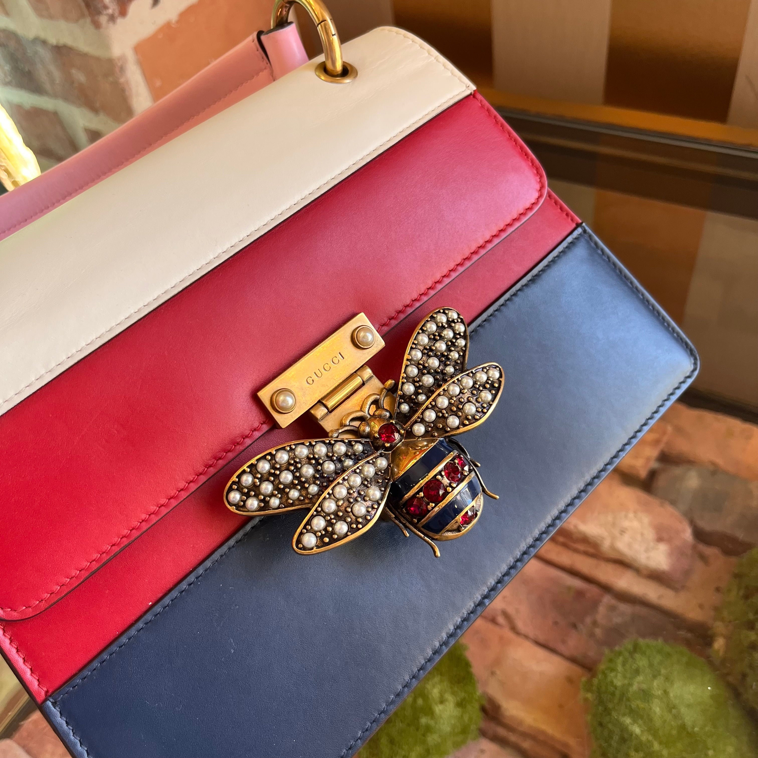 GUCCI Sylvie Web Queen Margaret Small Calfskin Top Handle Bag
