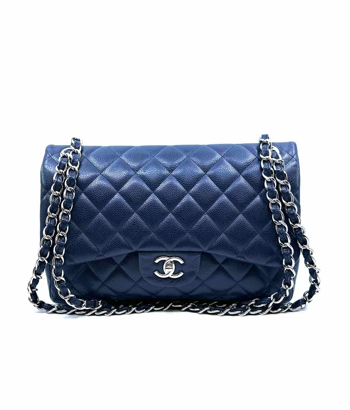 CHANEL Navy Leather Quilted caviar Handbag