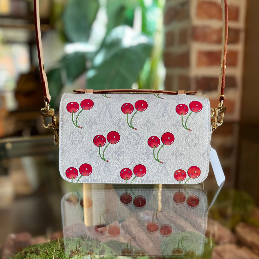 LOUIS VUITTON x Takashi Murakami Monogram Cerises Pochette Métis East West White Shoulder Bag
