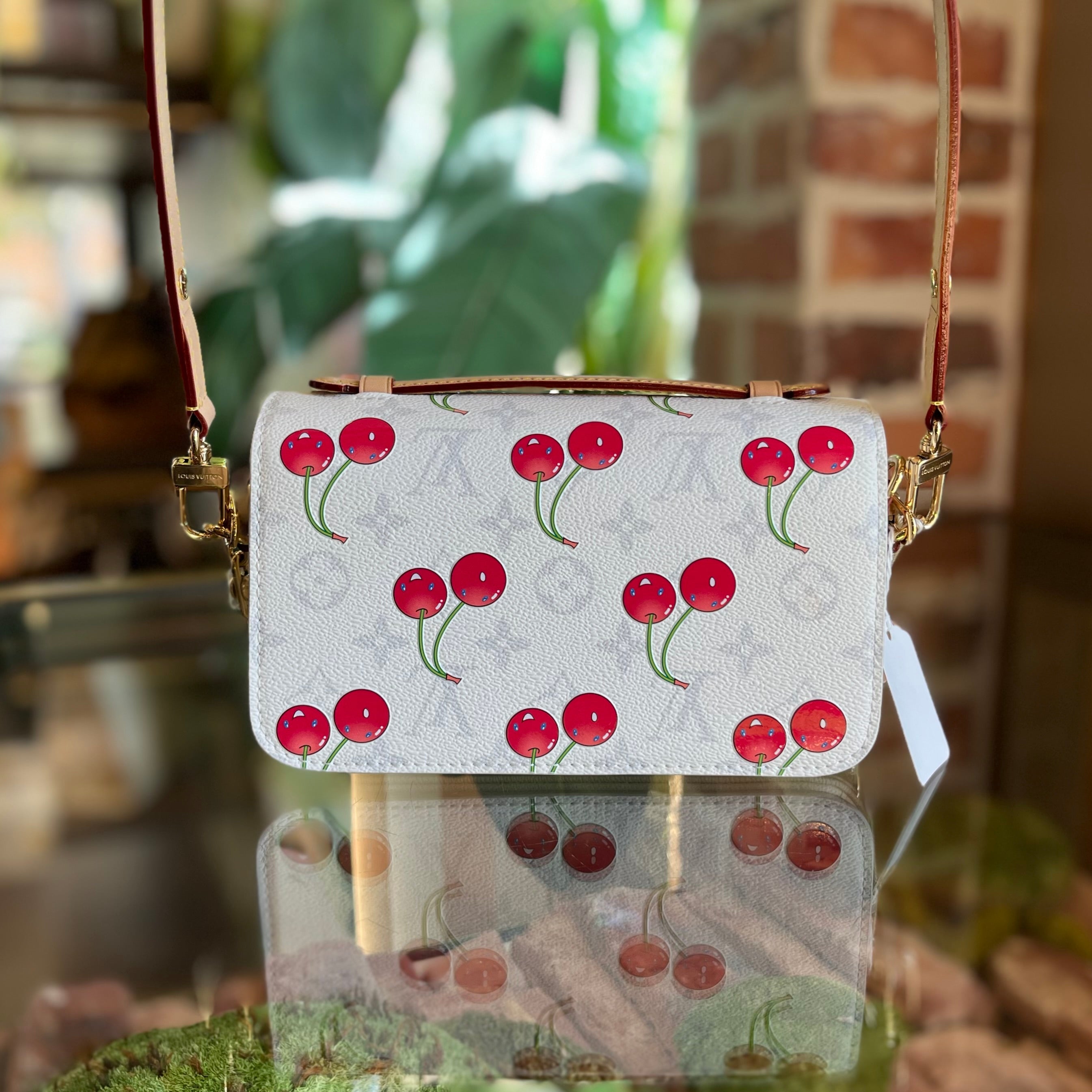 LOUIS VUITTON x Takashi Murakami Monogram Cerises Pochette Métis East West White Shoulder Bag