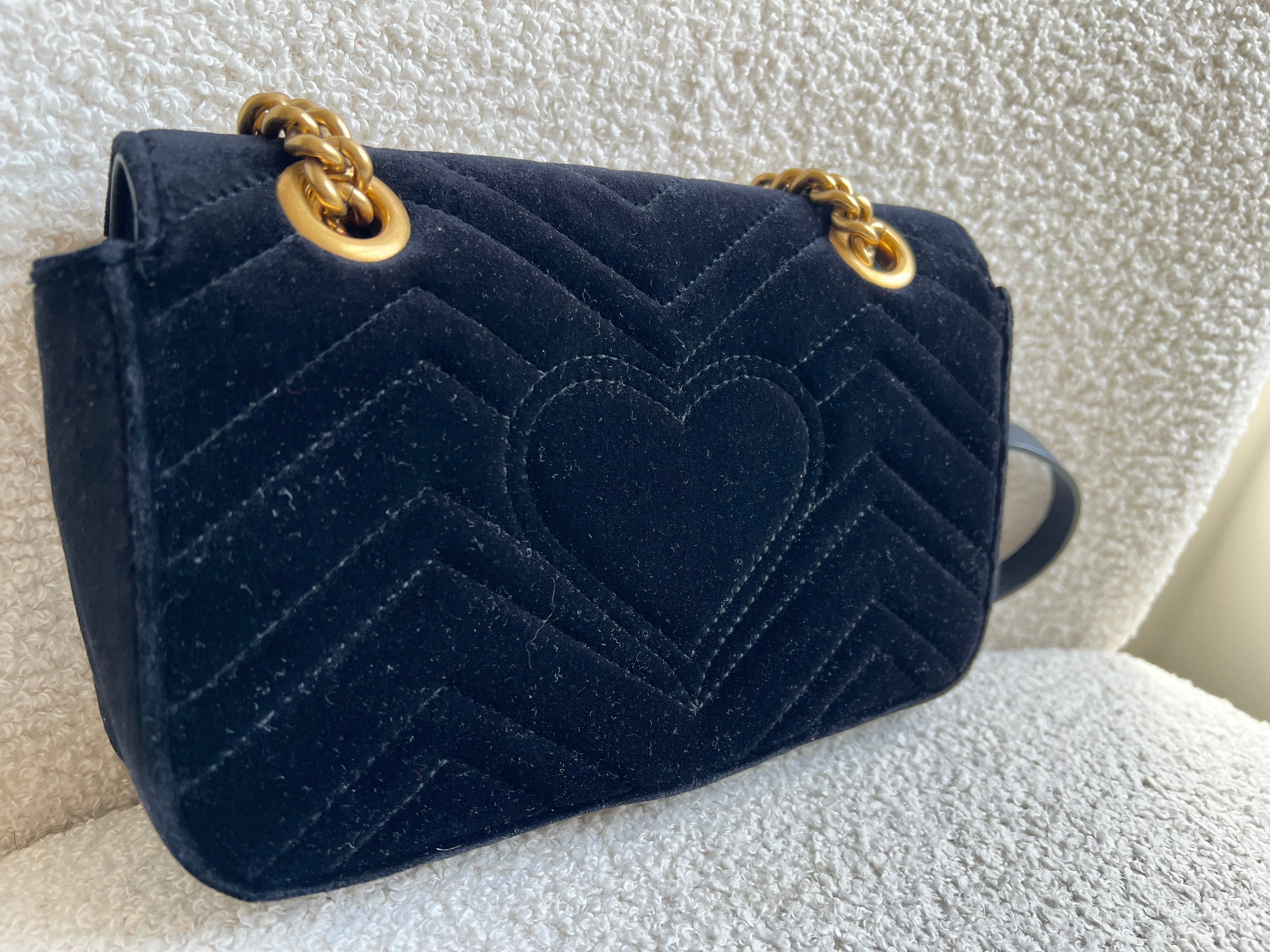 Gucci GG Black Velvet Marmont Mini Shoulder Bag (RRP £1395)