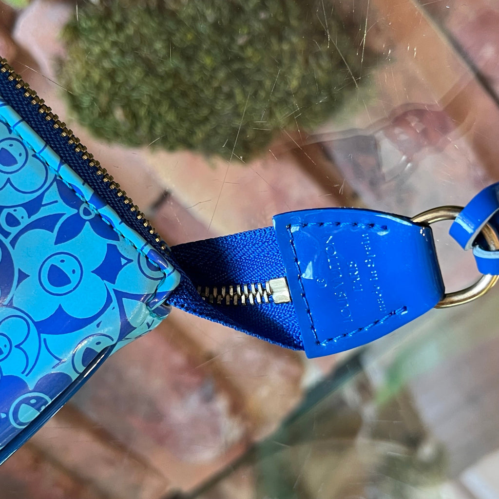 LOUIS VUITTON Pochette Accessories Limited Edition Blue Leather Cosmic Blossom Shoulder Bag