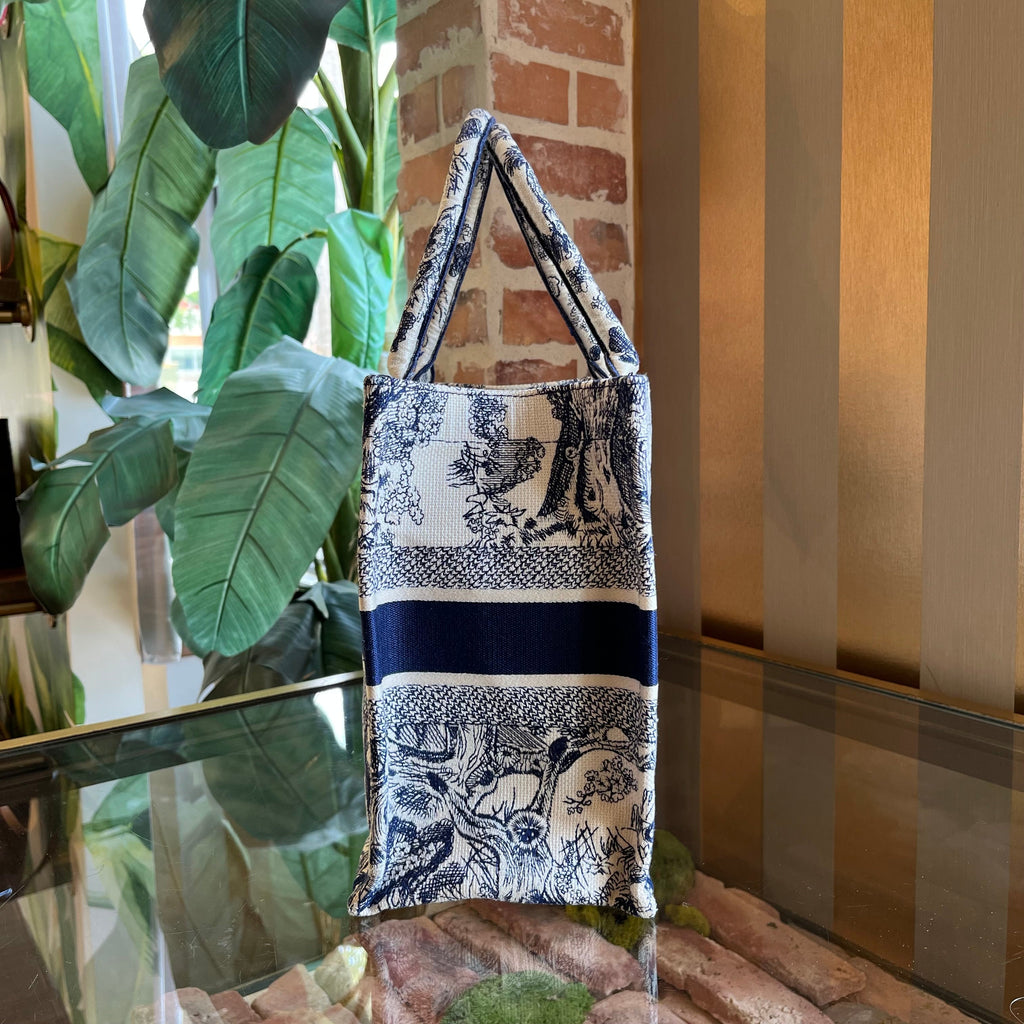 DIOR Medium Book Ecru and Blue Toile de Jouy Embroidered Tote