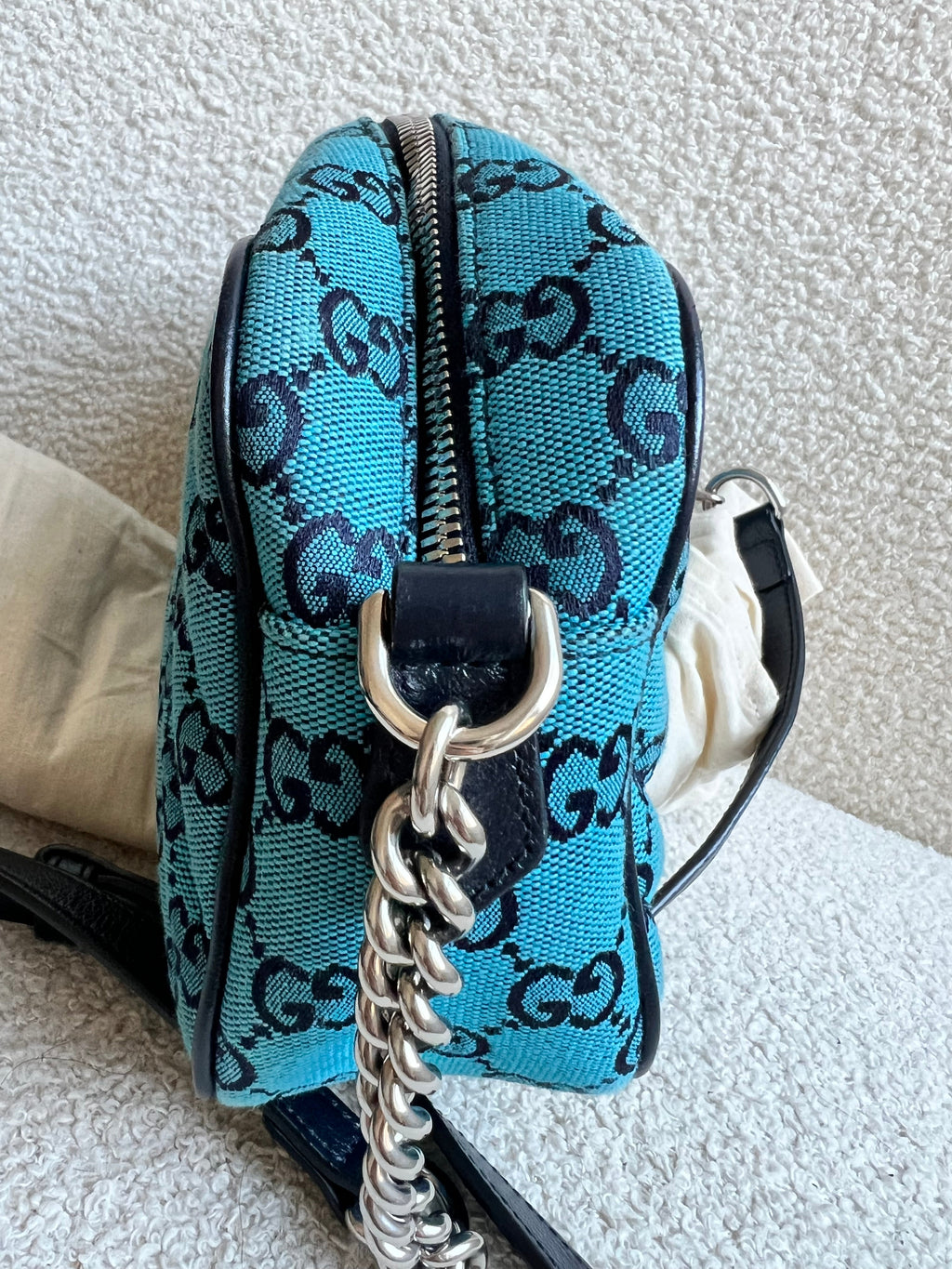 Gucci GG Marmont Blue Canvas Small Shoulder Bag (RRP £1050)