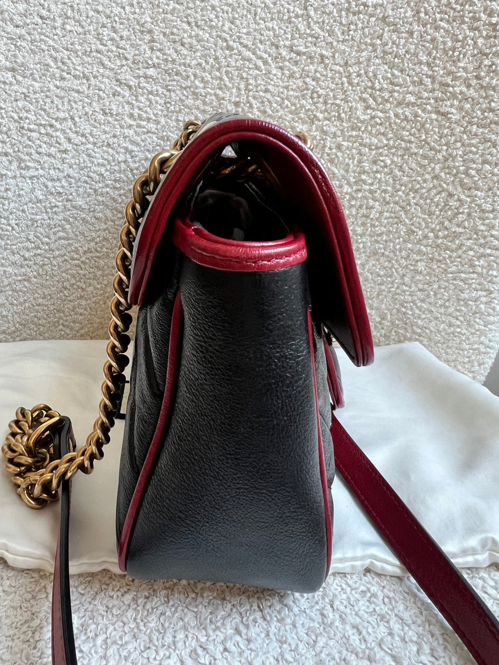 Gucci GG Black and Red Torchon Marmont Small Shoulder Bag